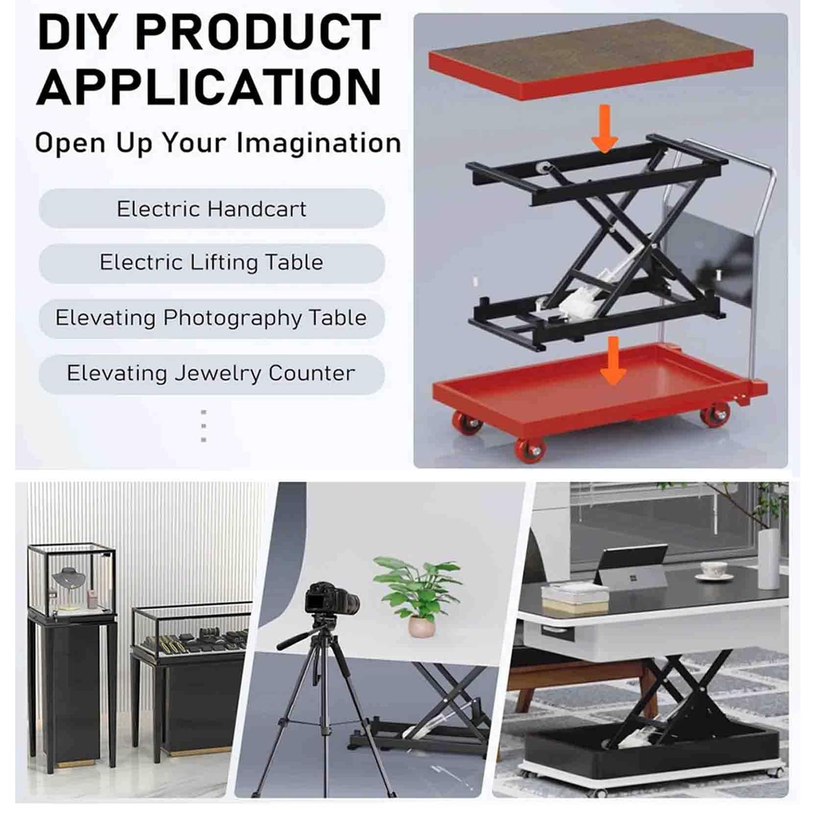 Höhenverstellbarer elektrischer Couchtisch, Scherenhubtisch mit Dual-USB-Anschlüssen & Vollkupferkernmotor, moderne DIY-Möbel für Wohnaccessoires