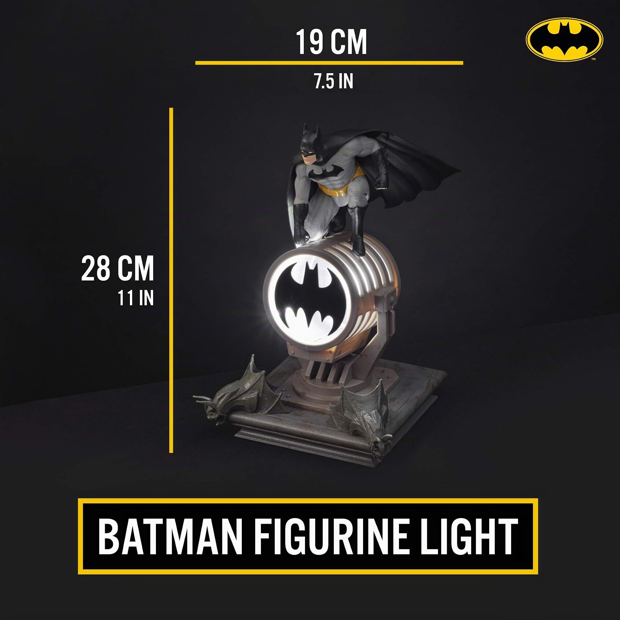 Lámpara figura Batman - Producto oficial DC Super Heroes, lámpara coleccionable de 27” LED, regalo para fans de DC Comics, alimentada por USB