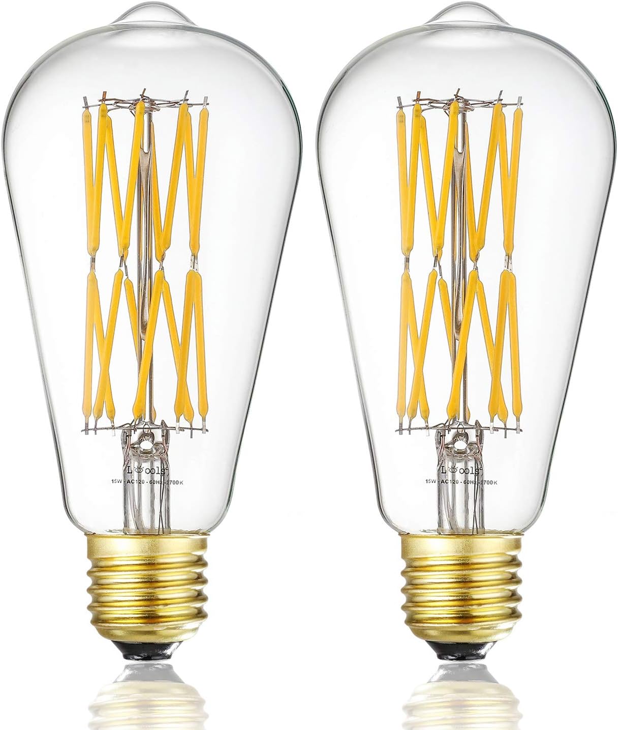 Leools Filament LED Edison Bulb 15W Dimmable 2700K Warm White 1300LM, 120W Incandescent Equivalent E26 Base, ST64 Vintage LED Filament Bulbs, 360 Degrees Beam Angle, Pack of 2