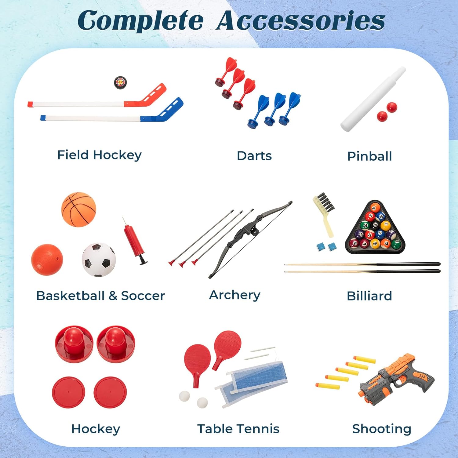 Goplus 10-in-1 Multi Game Table, 48" Combo Game Table with Billiard, Table Tennis, Hockey, Basketball, Football, Field Hockey, Darts, Archery, Shooting & Marbles for Game Room, Party, Family Night