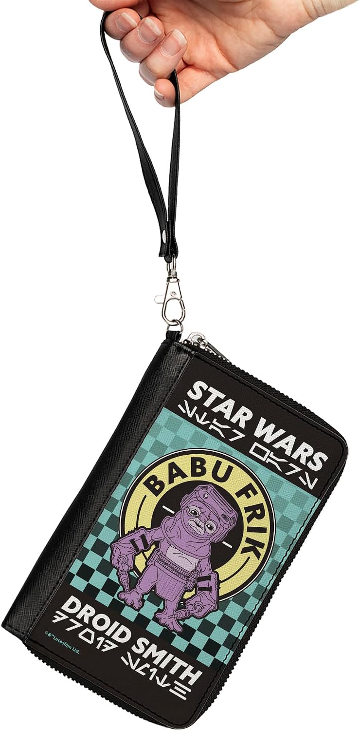 Buckle-Down Women's PU Zip Around Wallet Rectangle-Star Wars Babu Frik, 7.5"x4.5"
