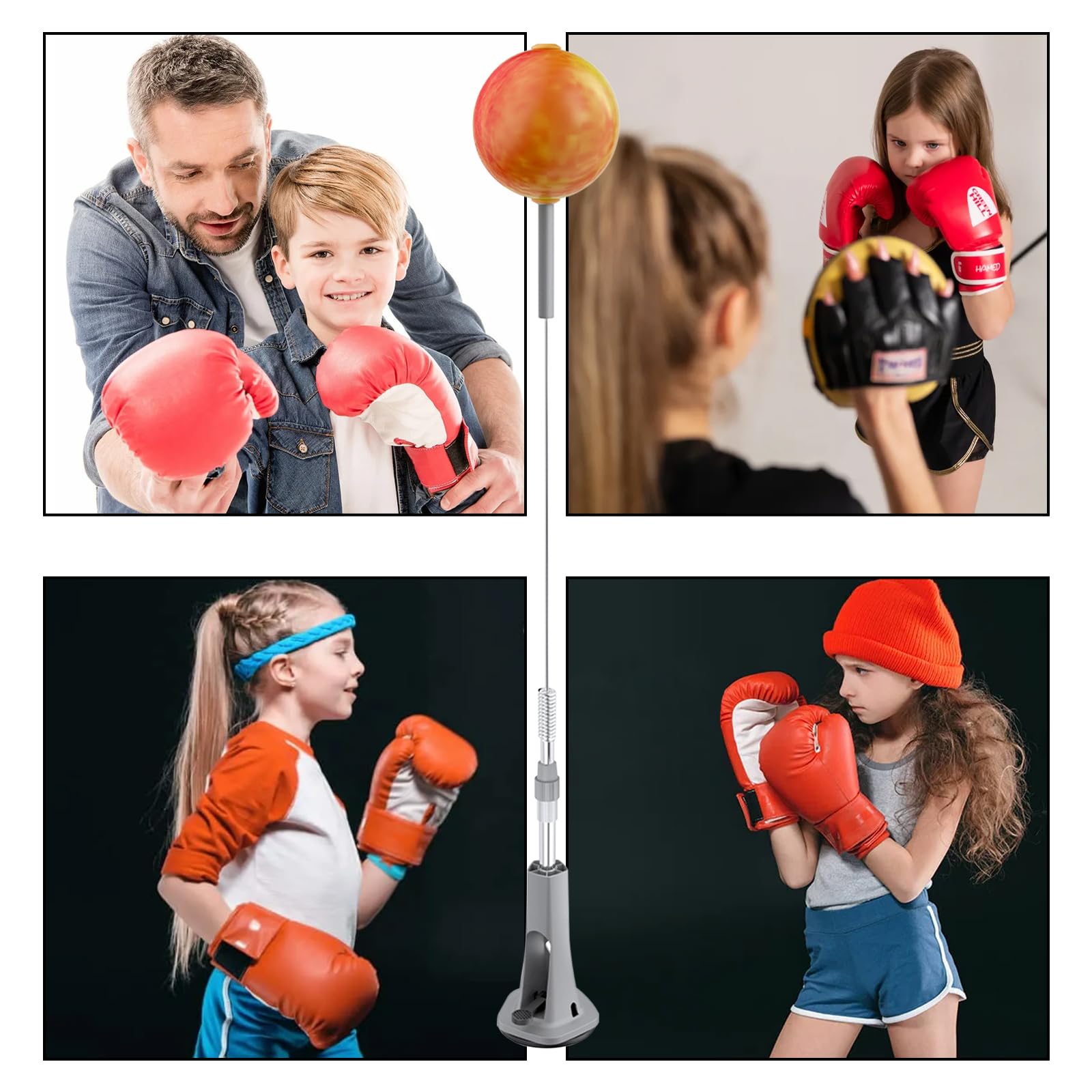 LIROPAU Punchingball Boxstand, 135-149cm Höhenverstellbarer, Box Ständer Standboxtrainer mit Starken Saugnäpfen, Antistress Mini Boxsack mit 1 Luftpumpe und 2 Paar Handschuhe (Erwachsener+Kind)