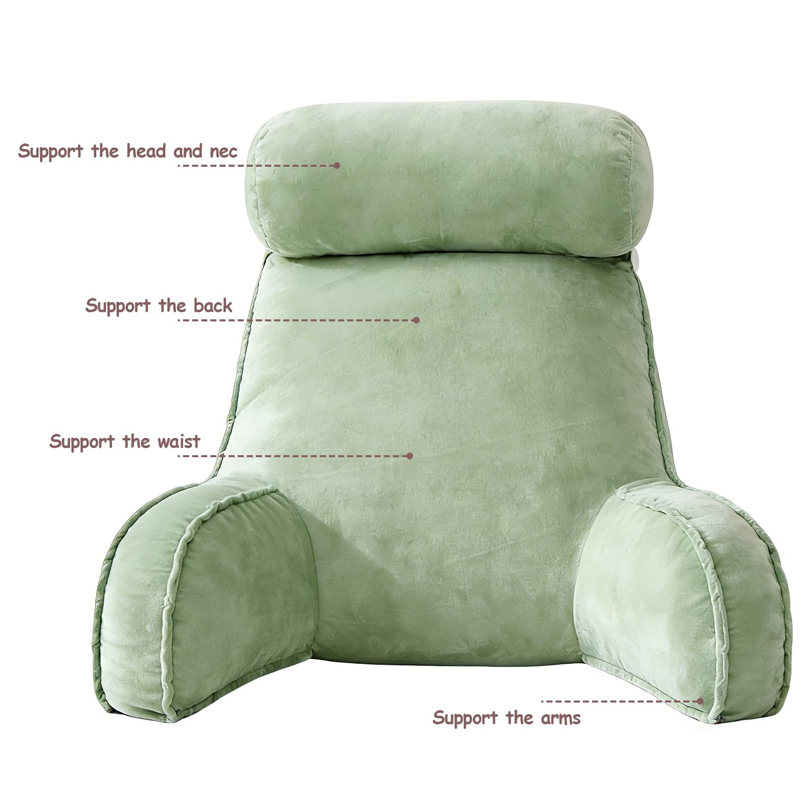 Extra Großes Lesekissen mit Abnehmbarer Hülle, Ergonomisches Rückenstützkissen für Bett/Sofa, Gefüllt mit Hohlfaser, Für Erwachsene & Kinder, Grün