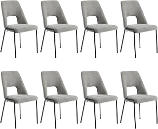 OIKITURE 8PCS Dining Chairs, Kitchen Side Chair with Full Support Opened Backrest, Stain-Resistant, Chenille Fabric Dinner Chairs for Dining Room, Living Room, Cafe, 49x47x88cm, Grey