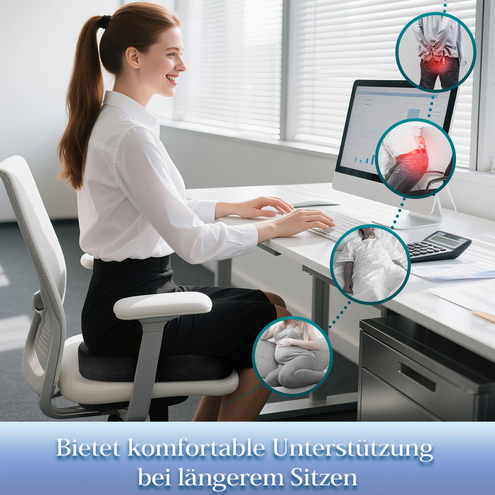 Cojín ortopédico de espuma viscoelástica – Cojín ergonómico para silla de oficina y coche para aliviar la presión y comodidad durante largos períodos de sentado, antideslizante y lavable