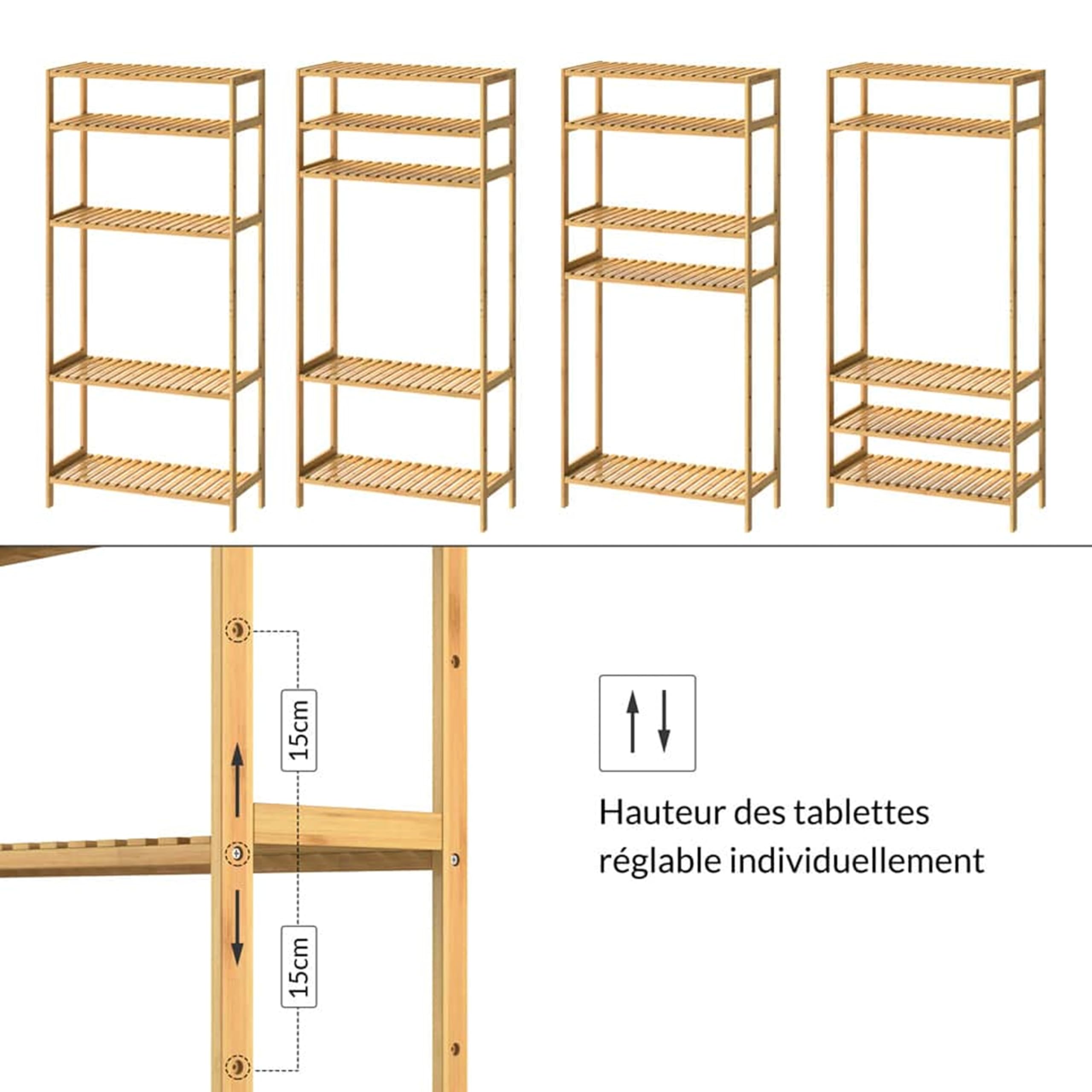Casaria Étagère de Rangement en Bambou 130x60x26 cm 5 Niveaux réglables en Hauteur Charge Max. 50 kg