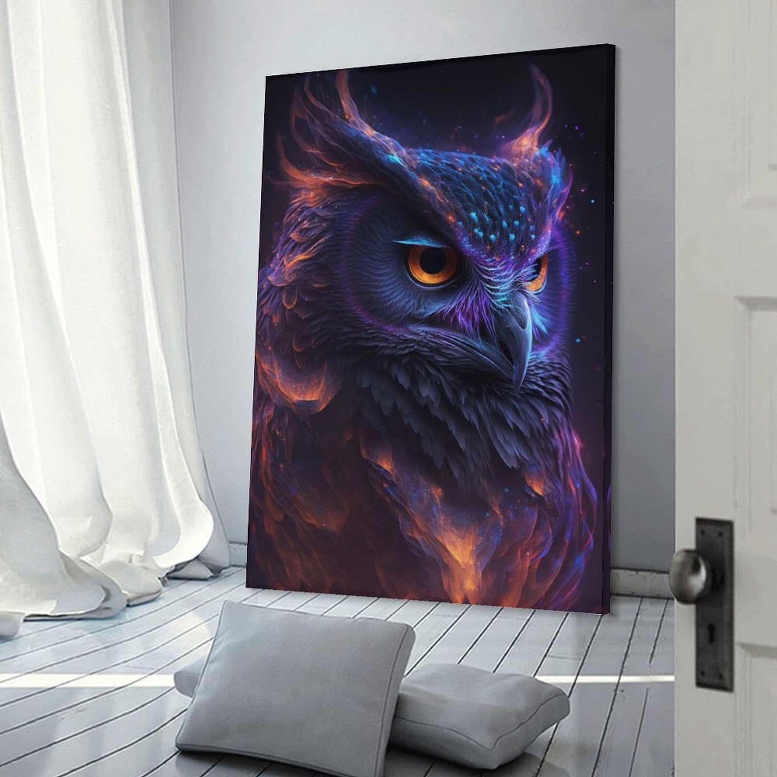 Junmoney Galaxy Owl Bird Canvas Art Print 20x30inch(50x75cm), for Front Hall, Corridor Or Welcome Spaces, Home Artwork for First Impressions