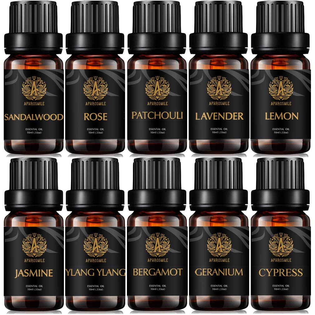 Aromatherapie Geranium ätherisches Öl Set für Diffusor, 100% pure Jasmin ätherisches Öl Kit für Luftbefeuchter, 10x10ml Zitrone ätherische Öle Set - Ylang Ylang, Patchouli Öle...