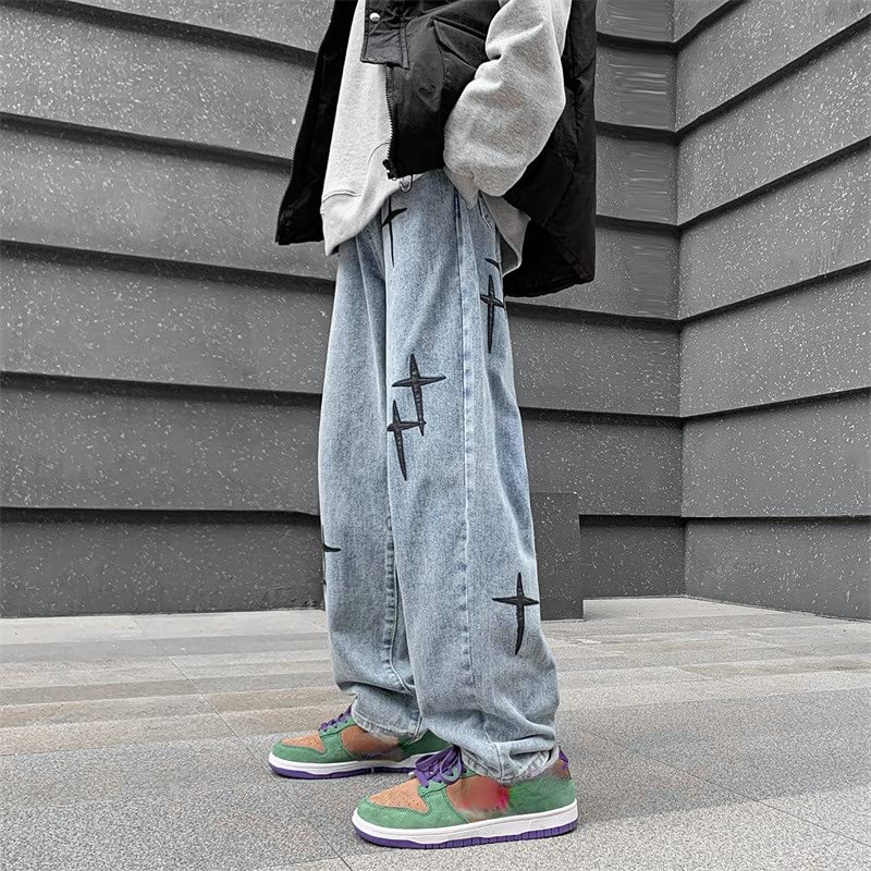 Men's Loose Jeans with Pockets Cross Pattern Pants Streetwear Hippies Trousers Joggers Harajuku Y2k Grunge Clothing2