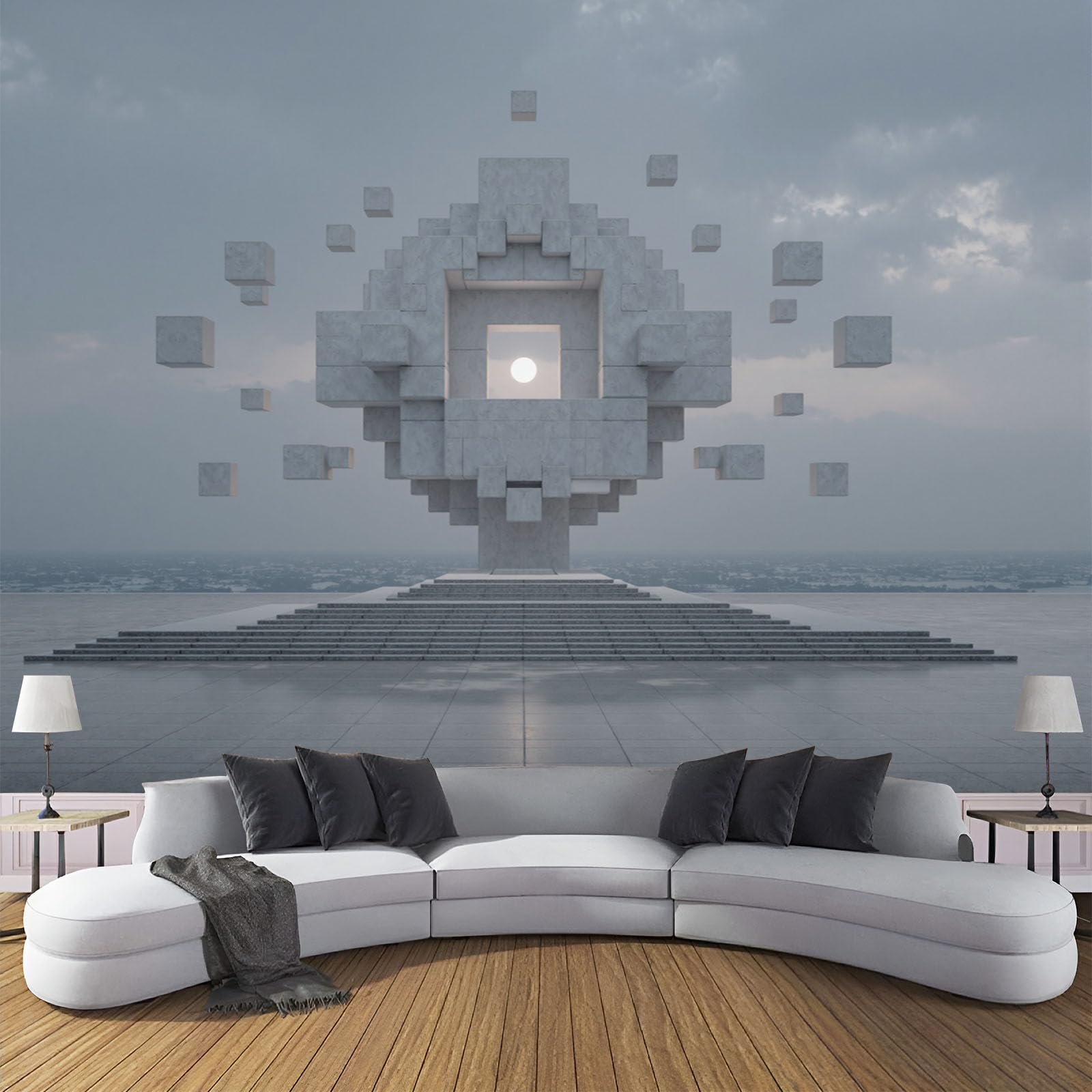 Mural Personnalisé Effet Béton Gris pour Salon Lumineux