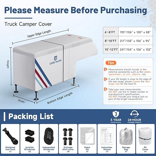 Miniatura 5 de Cubierta para camioneta camper para campers deslizables de 6–8 pies – Cubierta impermeable para RV Oxford 300D, con revestimiento plateado