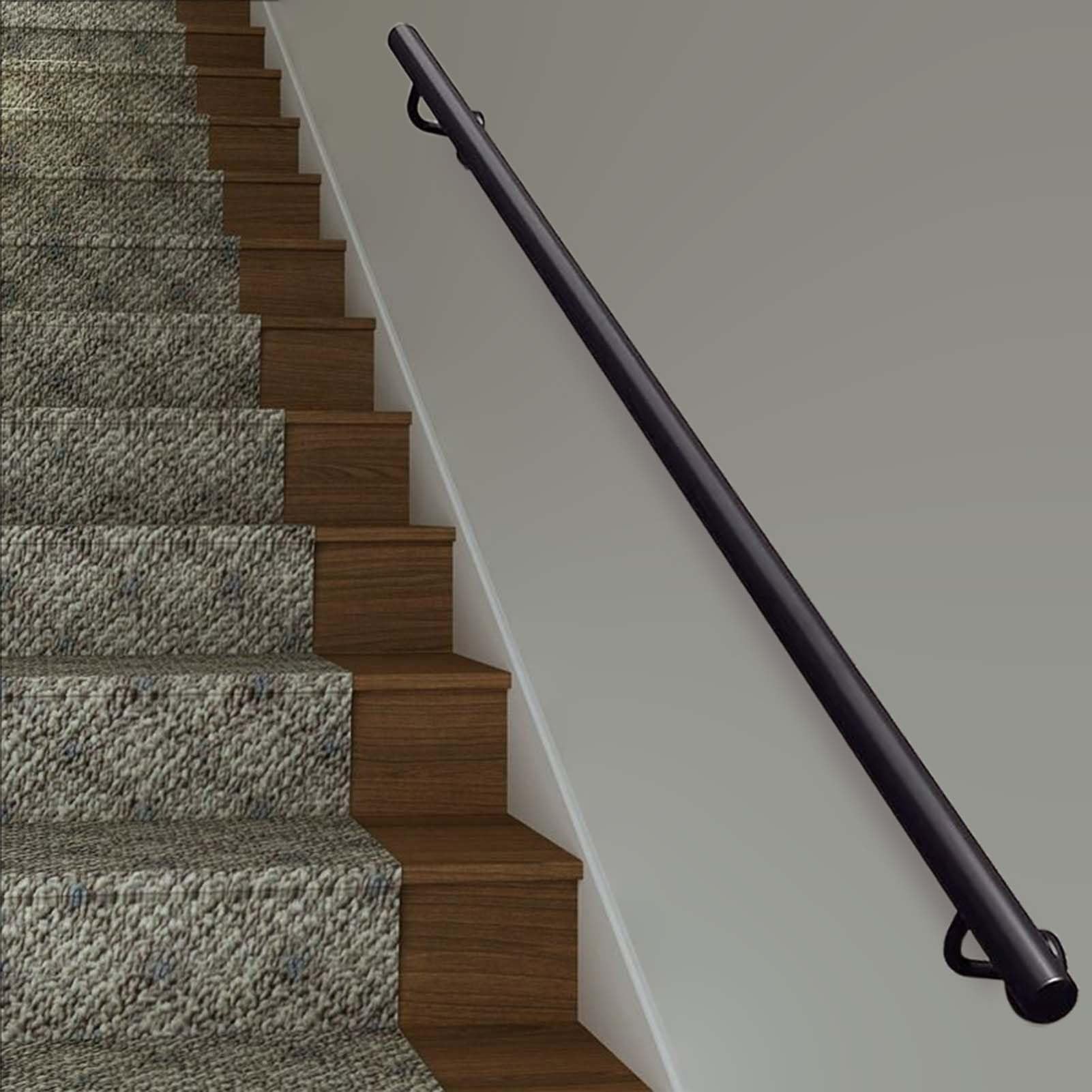 FKXSXAZ Handrails for Stairs Rail - 1 2 3 4 5 6 metres, Industrial Non Slip Staircase Banister Handrail, Black Iron Wall Hand Railing Support Rod with Brackets, Safety Grab Bar Kit(2ft/60c