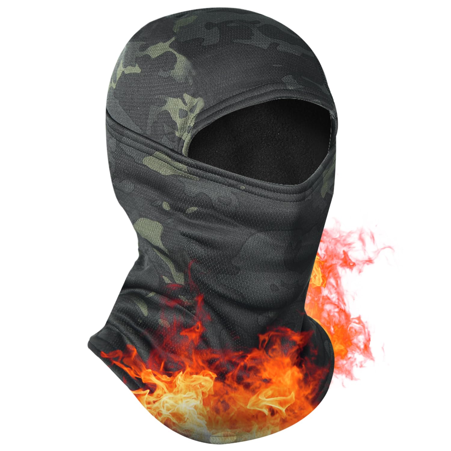 Warme Fleece-gefütterte Sturmhaube, Skimaske, Winter-Tarnmuster, winddicht, Halstuch, für Herren und Damen, Motorrad, Radfahren, Jagd, Snowboarden, Schwarz, Camo, Einheitsgröße, Schwarz-Camo,