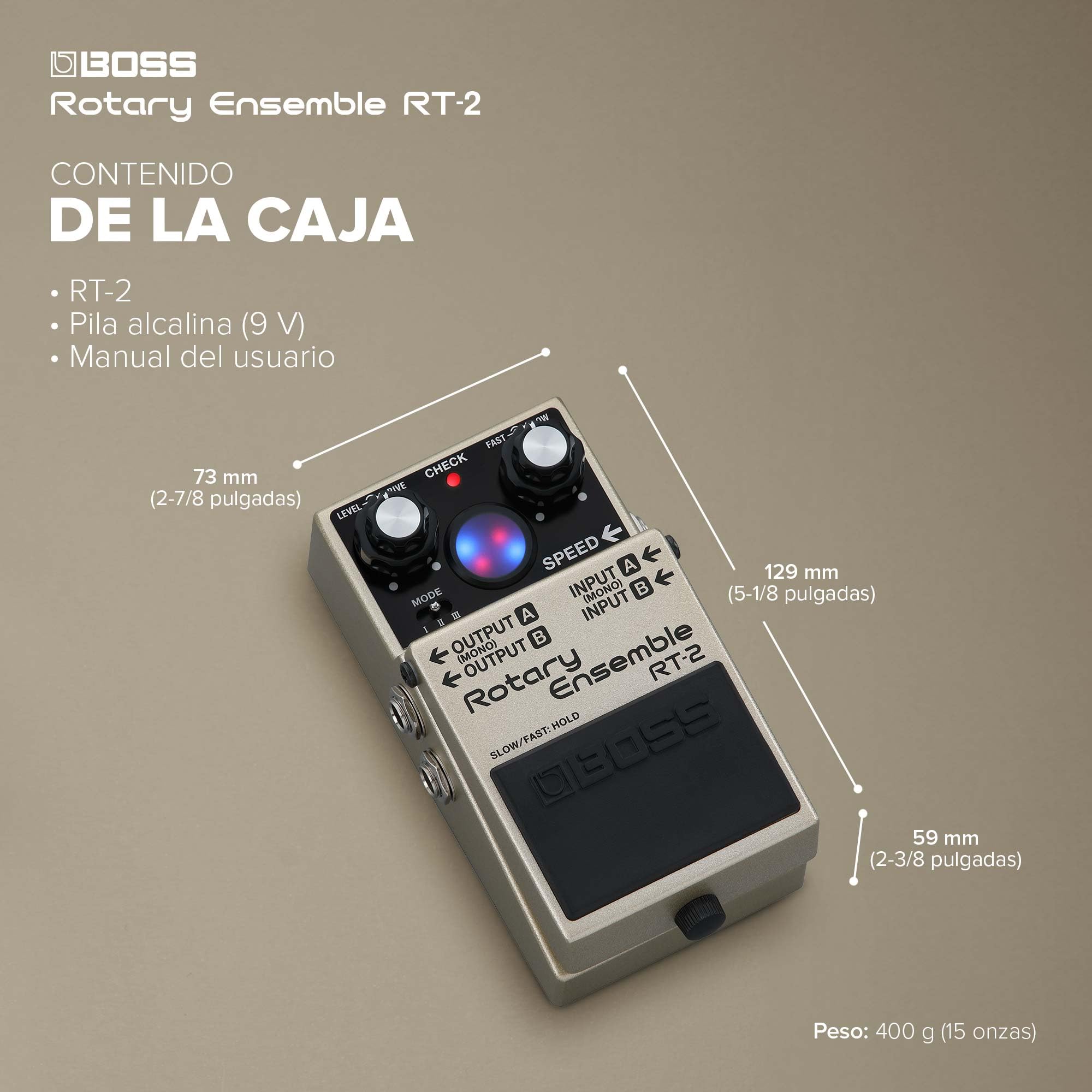 BOSS RT-2 | Pedal Rotary Ensemble compacto | Auténticos sonidos de altavoz giratorio | A medida para guitarristas y teclistas | 3 modos versátiles | Varios FX de modulación en uno