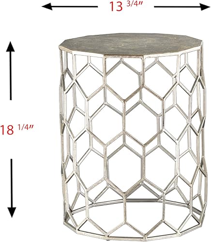 Miniatura 7 de SEI Furniture Clarissa - Mesa decorativa de panal de metal, mesa consola redonda de estilo geométrico con parte superior de piel sintética para sala