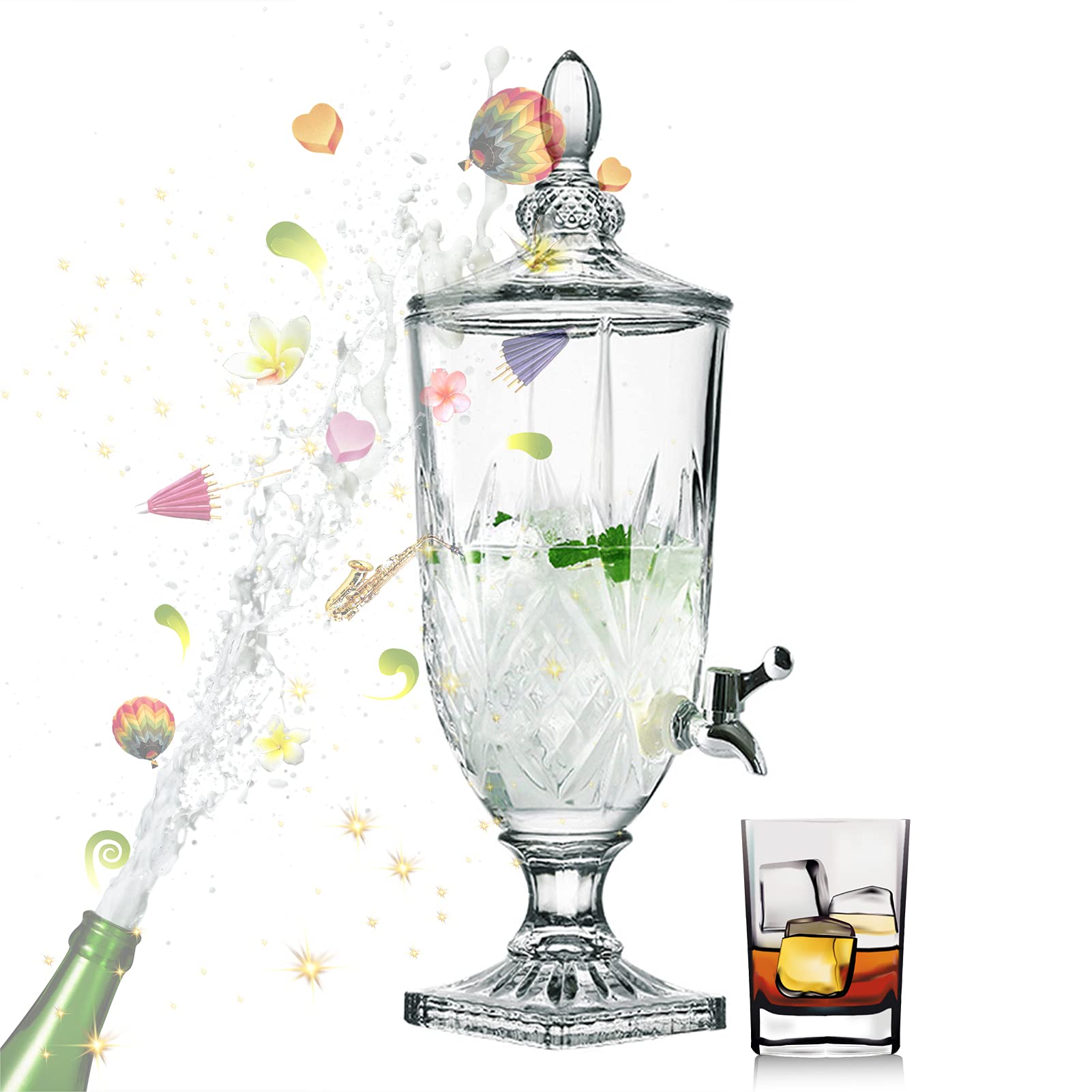 Dispensador De Bebidas Con Grifo De Vidrio - 3000 Ml, Transparente, Ideal Para Fiestas Y Eventos