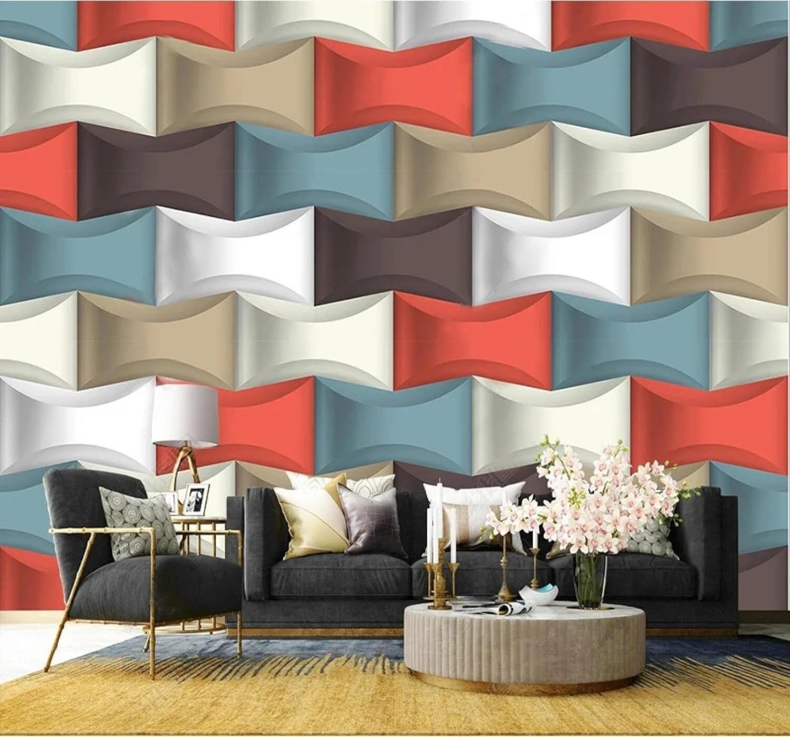 XLMING Relief Three Dimensional Colourful Geometric Patterns 3D Wallpaper Silky Texture Home Study Office Grey Dining Room Sofa Bedroom Living Room TV Backdrop-150cm×105cm