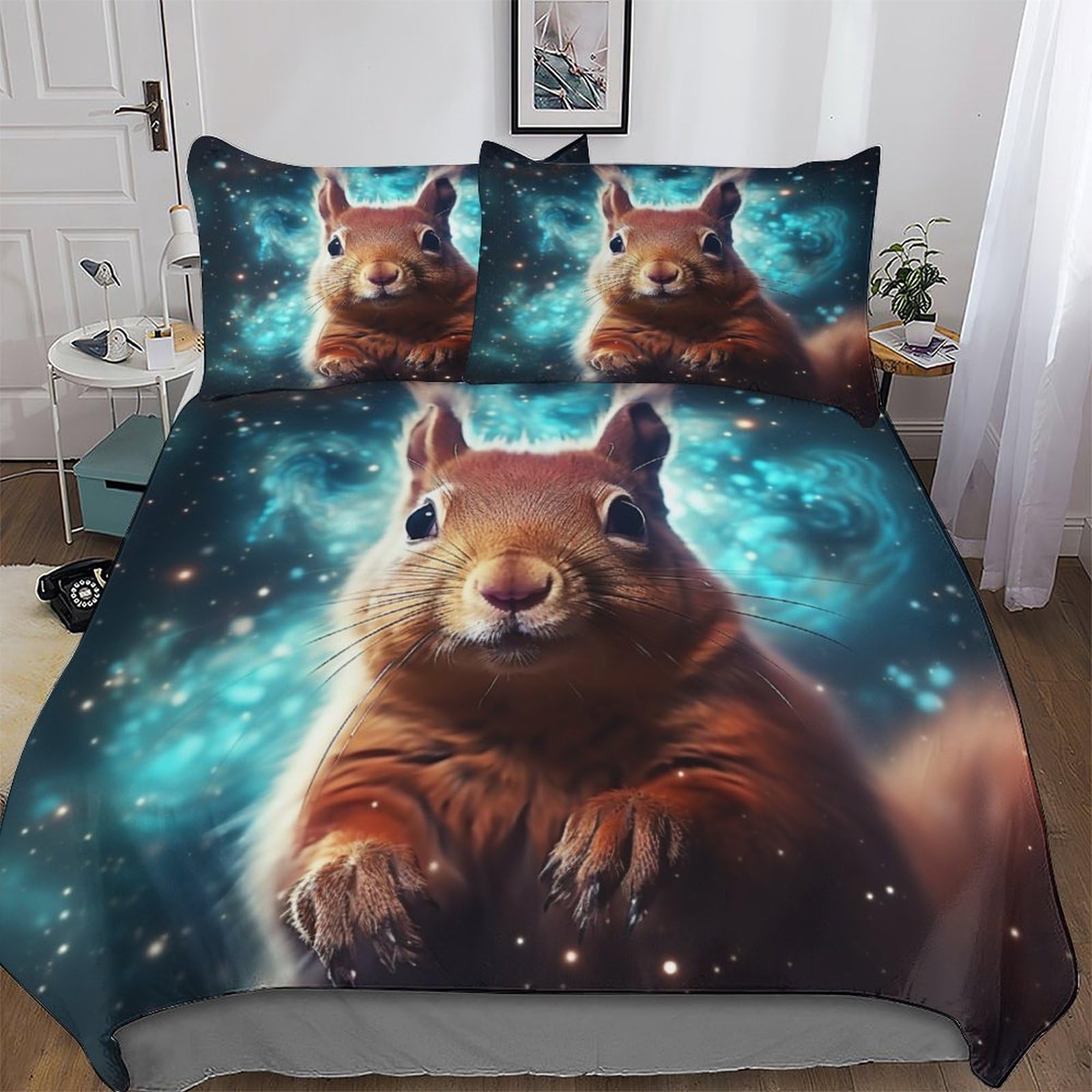 Housse de couette écureuil 3 pièces lit King microfibre avec taies d'oreiller pour adulte enfant