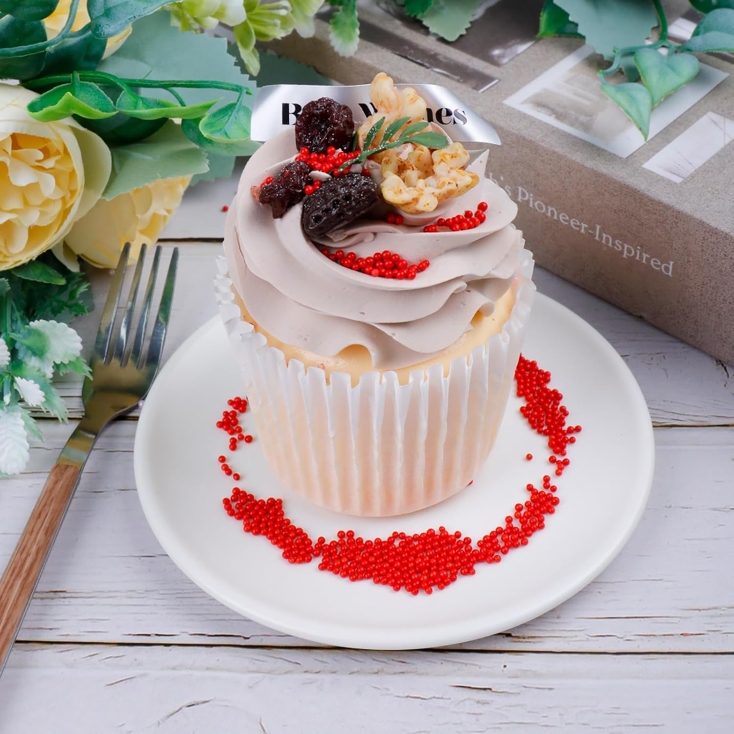 Red Nonpareils Sprinkles - 2mm Edible Mini Pearl Sprinkles for Cake Decorating, Cupcake, Cookie, Baking, Donuts, Ice Cream Toppings, Wedding Party Supplies 130g/4.58oz - Image 4