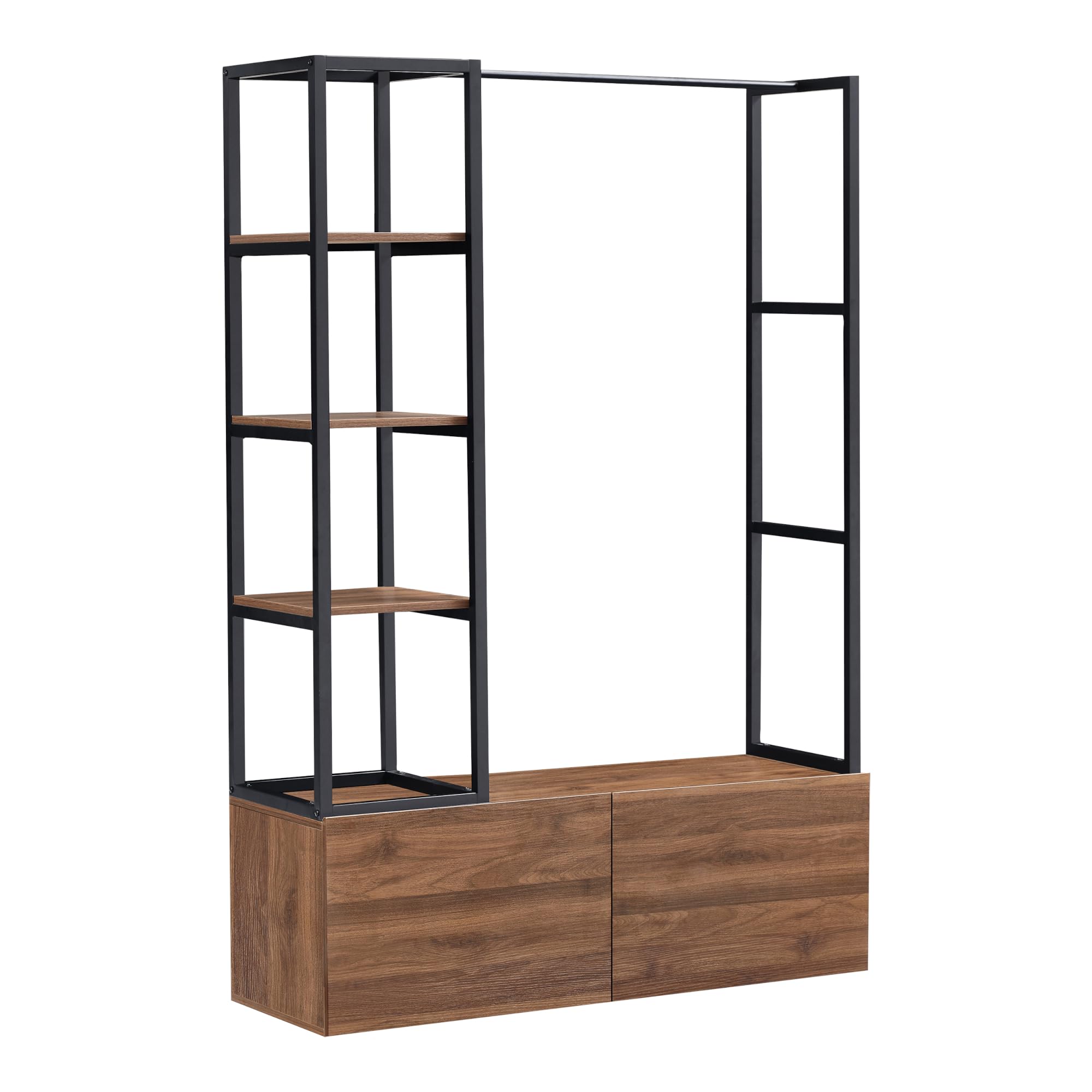 [en.casa] Armadio Aperto per Guardaroba Porta Abiti da Camera Appendiabiti da Terra 180 x 120 x 40 cm Mobile Organizzatore con Cassetti Ripiani e Asta Barra - Color Noce/Nero