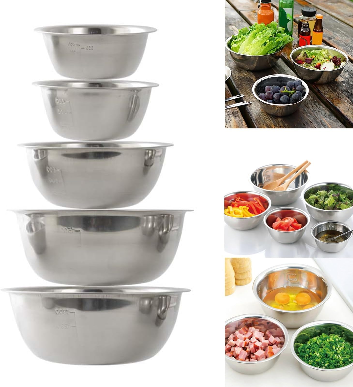 SONLEDStainless Steel Mixing Bowls Set,Multi-Functional Food Container Storage Mixing Bowl,Nesting Bowls for Mixing Batters, Tossing, Marinating