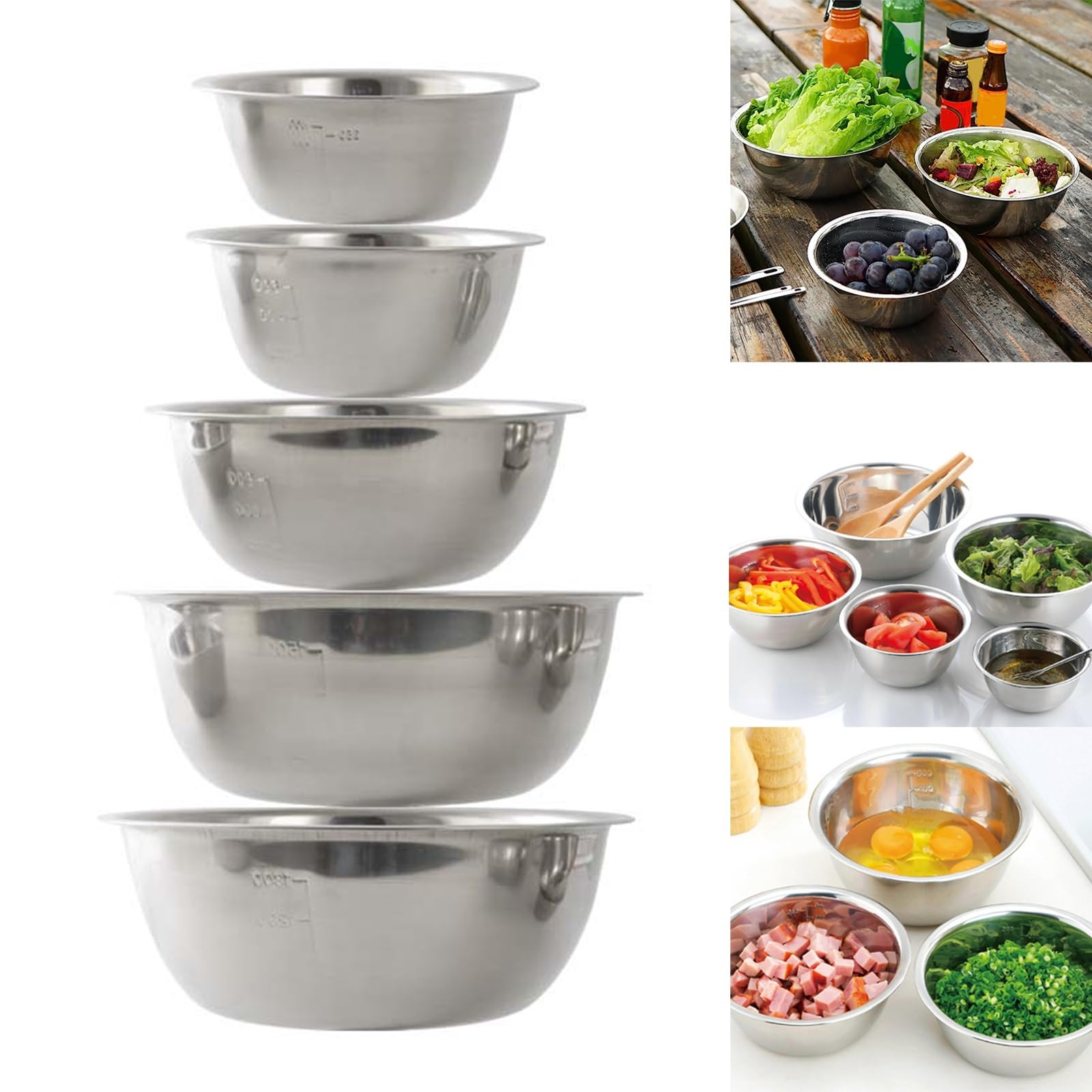 SONLEDStainless Steel Mixing Bowls Set,Multi-Functional Food Container Storage Mixing Bowl,Nesting Bowls for Mixing Batters, Tossing, Marinating