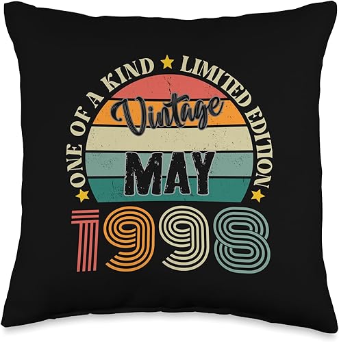 26 Year Old Vintage May 1998 26th Birthday Retro Throw Pillow, 16x16, Multicolor
