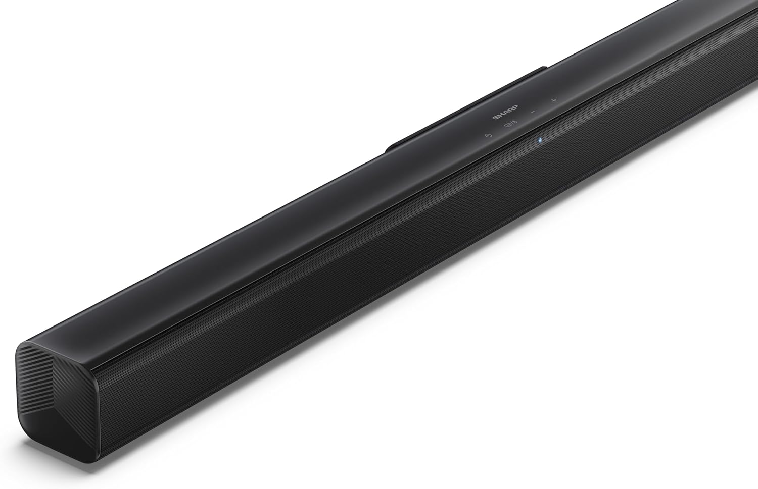 ആംഗിൾഡ് ടോപ്പ് view of SHARP HT-SB145 Soundbar with controls
