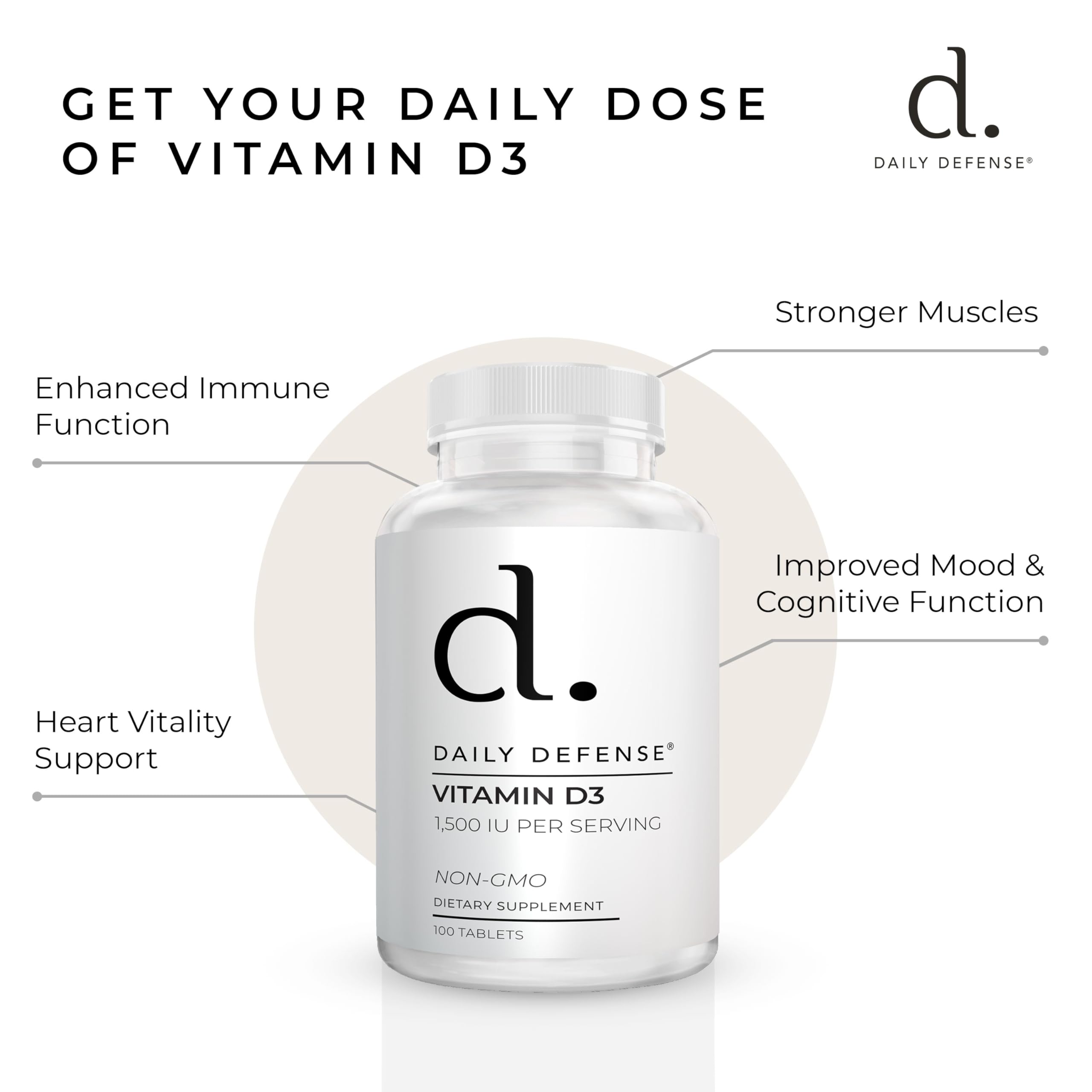 Immune Defense Supplements Vitamin D3 1500 IU for Heart Health, Daily Immune Support, Mental Clarity, & Muscle Function - 100 Vitamin D Tablets (D3 1500 IU) — Amazon image 5