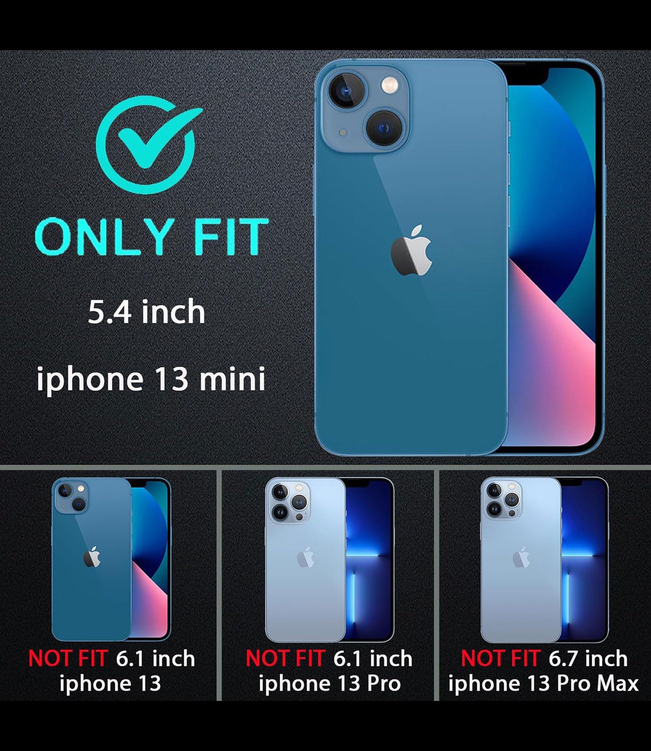 Schutzhülle für iPhone 13 Mini, wasserdicht, Ganzkörper-Handyhülle mit Displayschutzfolie und Kameraobjektivschutz, stoßfest, staubdicht, für iPhone 13 Mini, 13,7 cm (5,4 Zoll), Schwarz