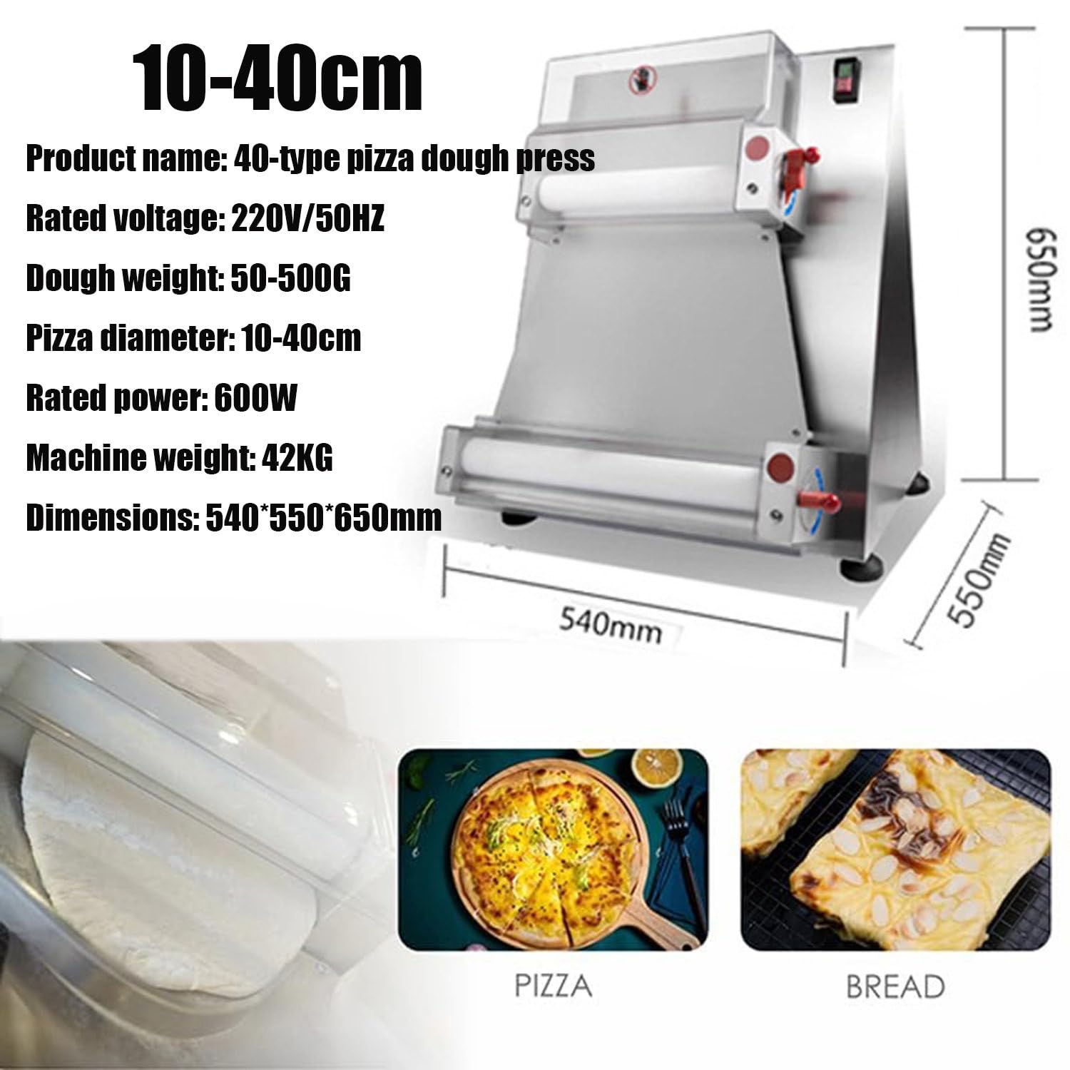 Sfogliatrice per Pizza Commerciale, pressa per Pizza Commerciale Automatica da 30/40 cm, Macchina per sfogliare la Pizza elettrica da 600 W, per ristoranti, 40 cm