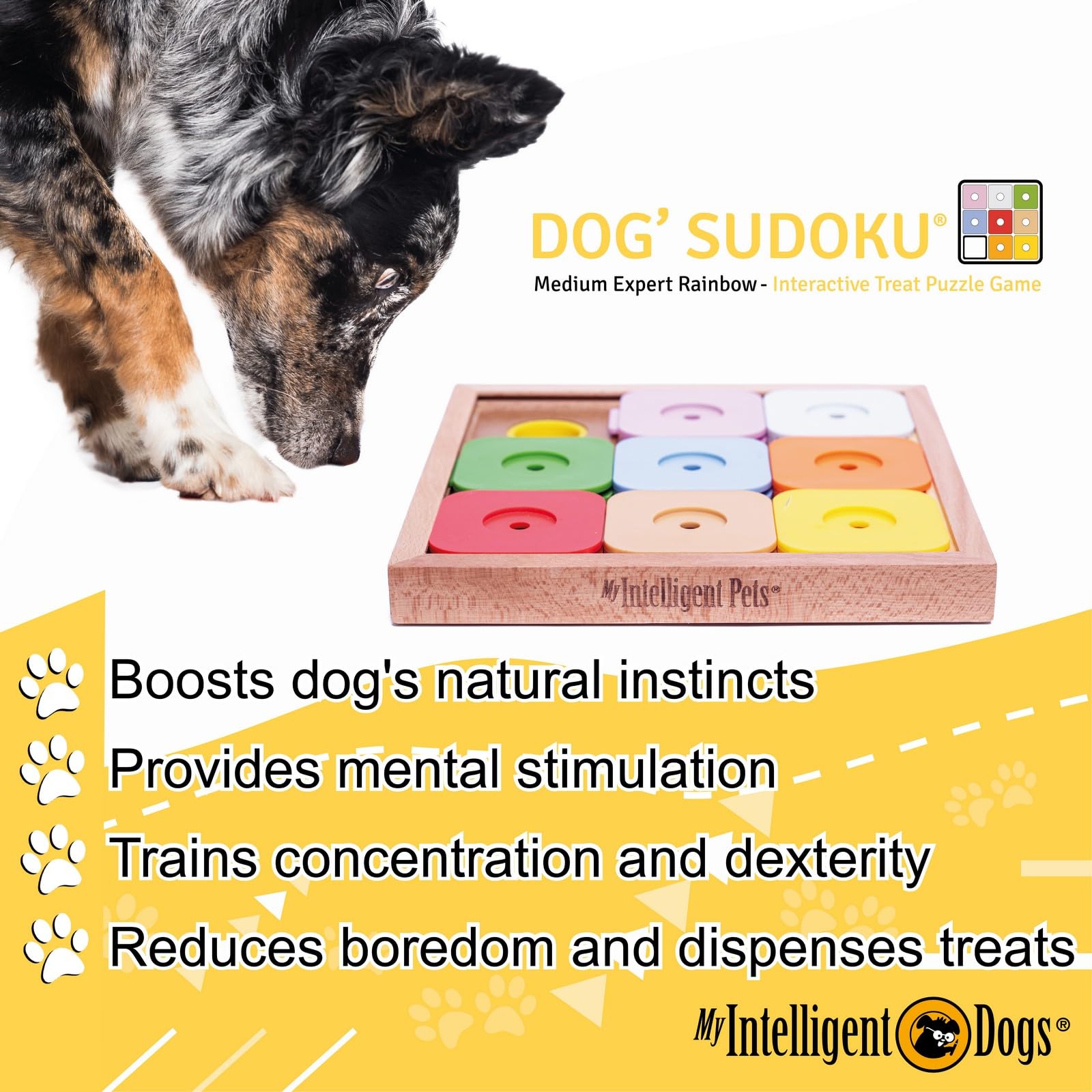 Sudoku Medium Expert Rainbow interaktywna zabawka dla psa z drewna, inteligentna zabawka dla psów