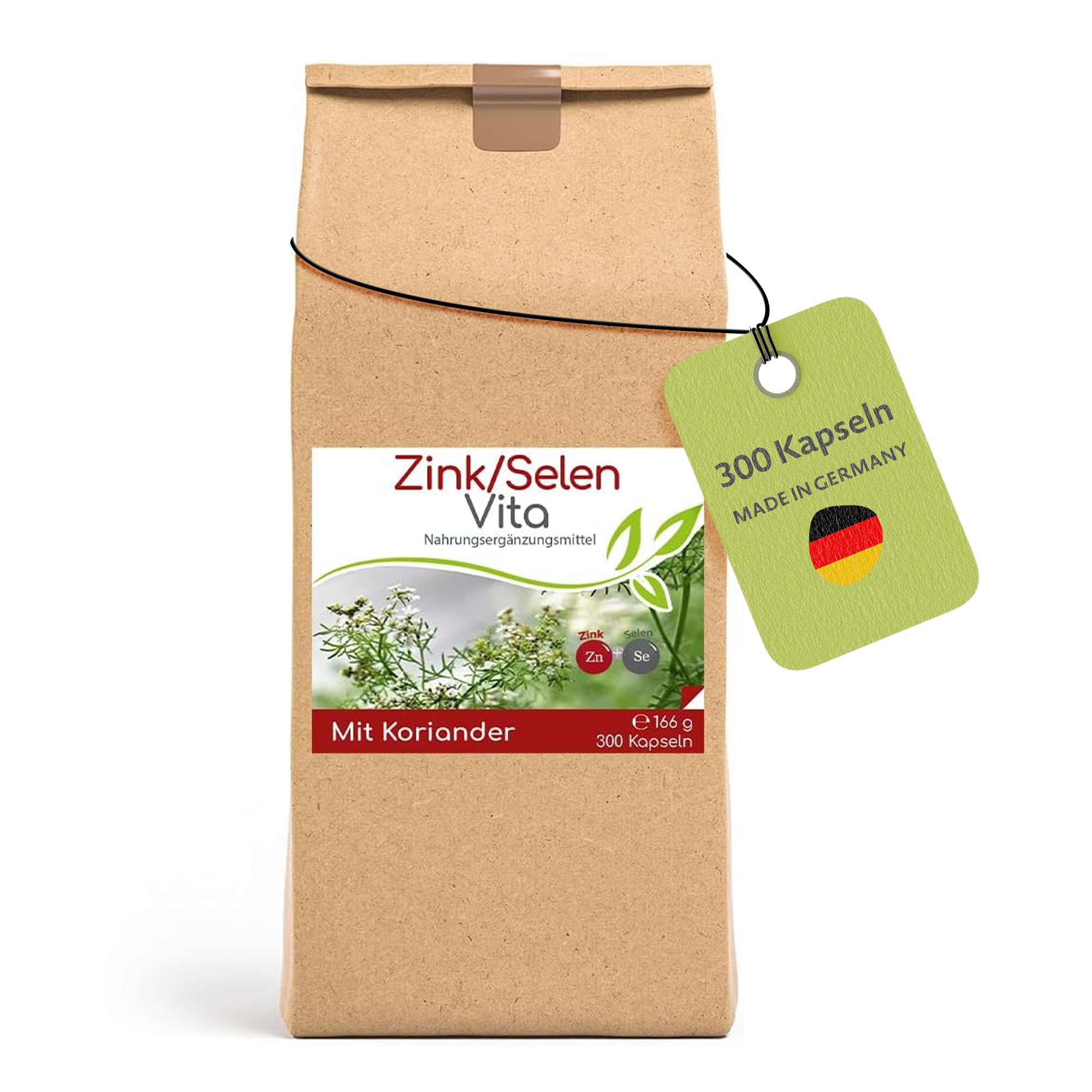 Cellavita - Zink-Selen & Koriander Vita 300 vegane Kapseln im Vorratsbeutel – Zinkcitrat & Natriumselenit zur Unterstützung des Immunsystems & Zellschutzes – Zusatzstofffreies Nahrungsergänzungsmittel
