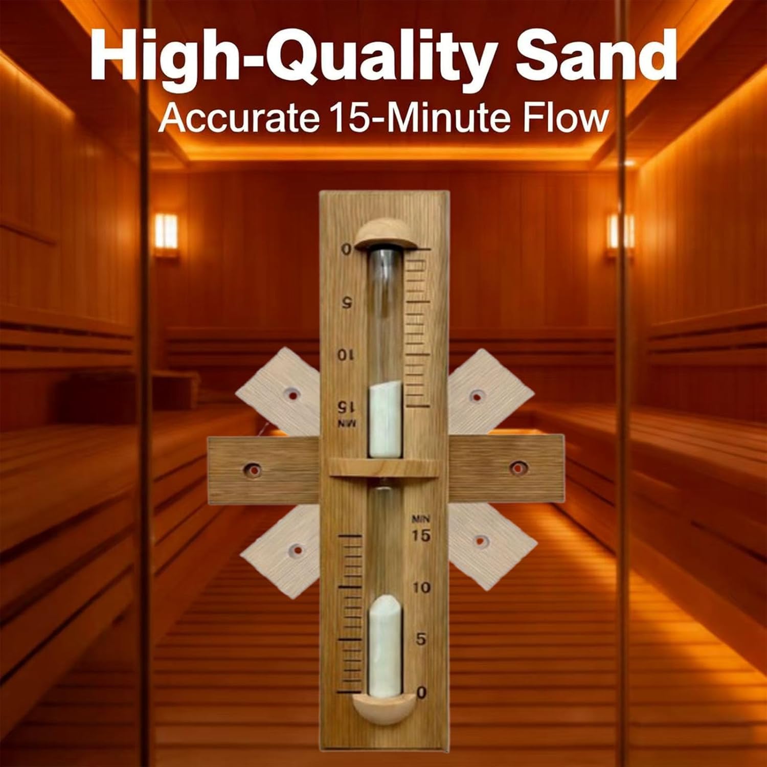 Sauna Sand Timer, 15 Minute Red Cedar Sauna Hourglass, Wall-Mounted 360° Rotating Wood Sand Clock, Heat-Resistant Sauna Accessories for Infrared & Traditional Sauna,SPA