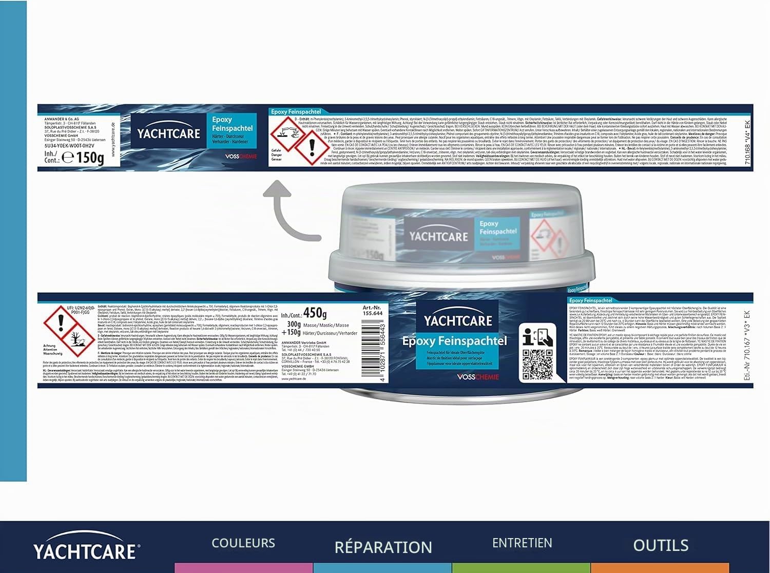 Yachtcare Epoxy Enduit Fin 500g blanc - Mastic de finition qualité réparations marines