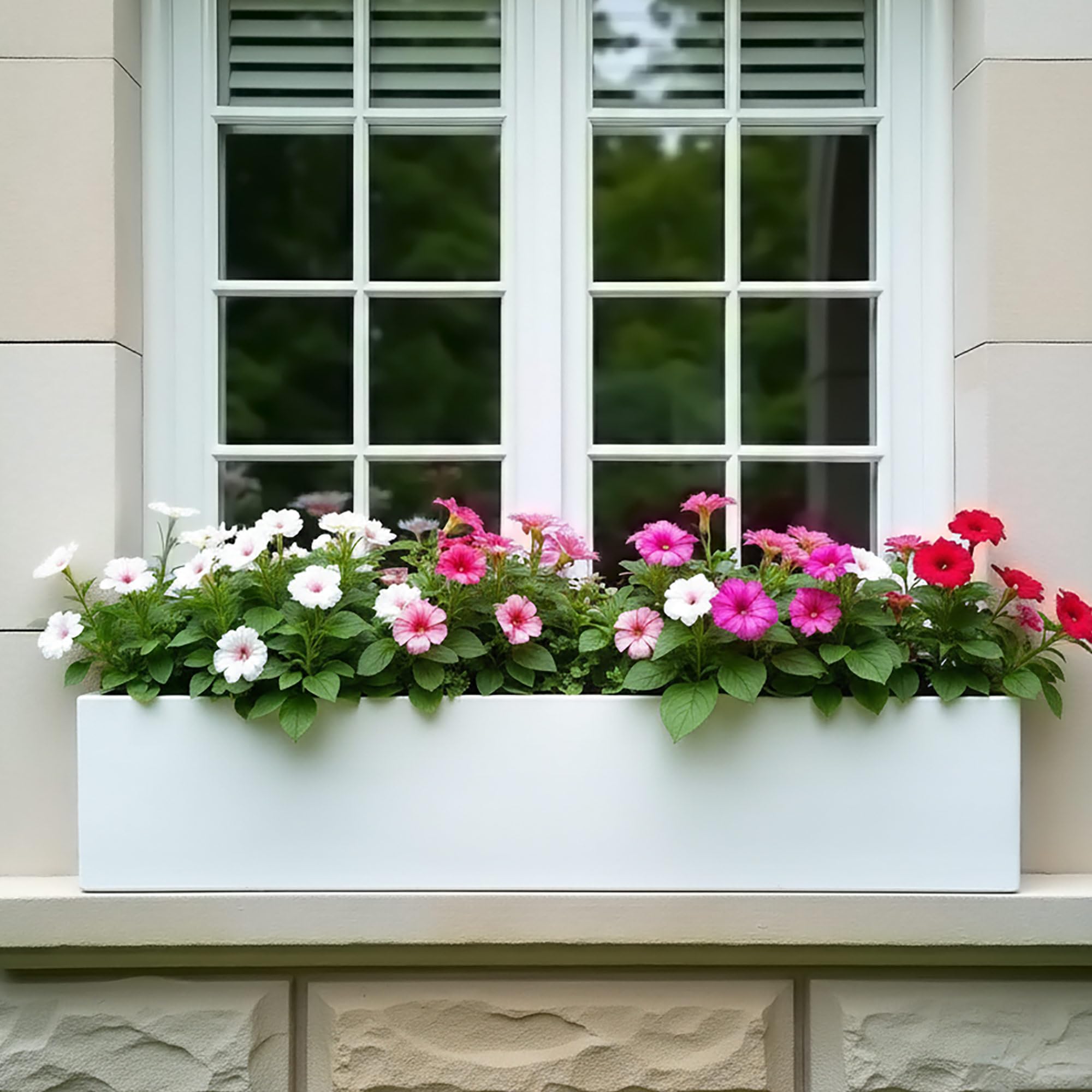 IDEALIST 80cm Planter Window Box | White Reinforced Stone Narrow Windowsill Planter | Garden Plant Pot with Drainage Holes L80 W17 H17 cm, 24 litres