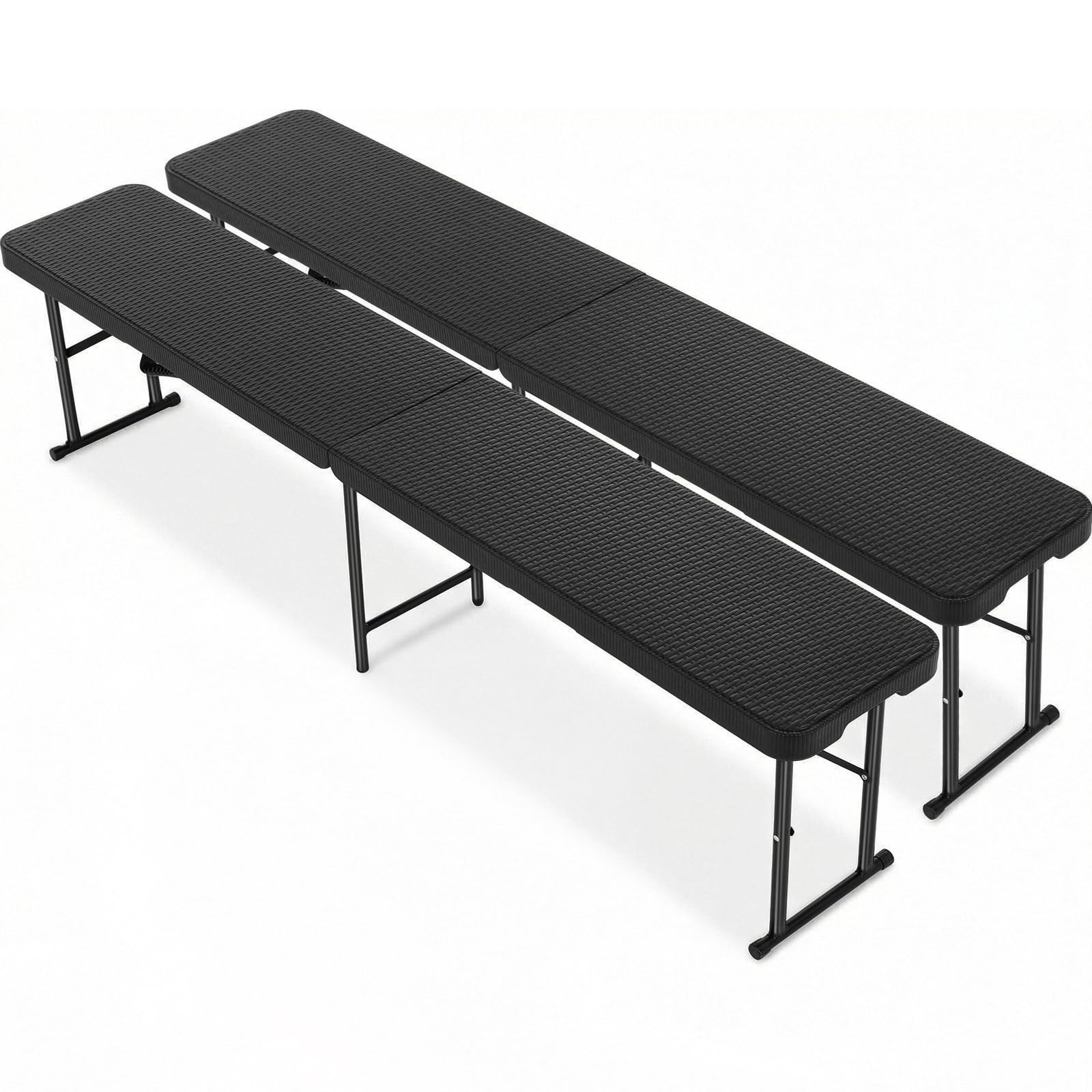 LIFERUN 2 pcs Bierbank Klappbar, Klappbank Garten, Faltbank Camping | 183cm Faltbare Campingbank, Bierzeltbank mit Tragegriff, Gartenbank Partybank aus HDPE Kunststoff & Stahlgestell,Rattan-Optik