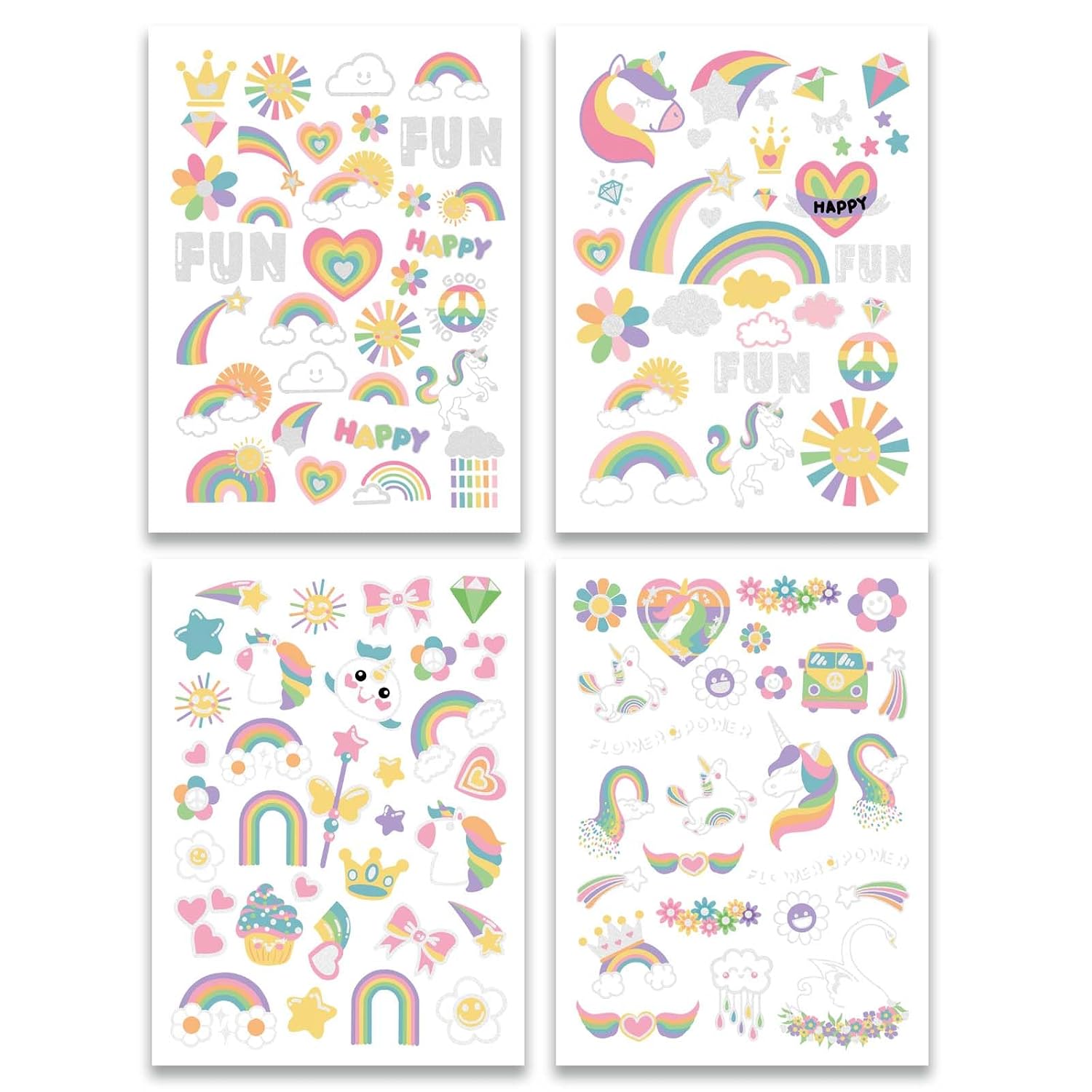 Waterproof Temporary Tattoos - 118pcs Groovy Fake Tattoo for Kids Birthday Party Supplies, Star Unicorn Smiley Rainbow Flower Candy Crown Arts and Crafts for Boys or Girls 6 7 8 9 10 11 12 years old image 5