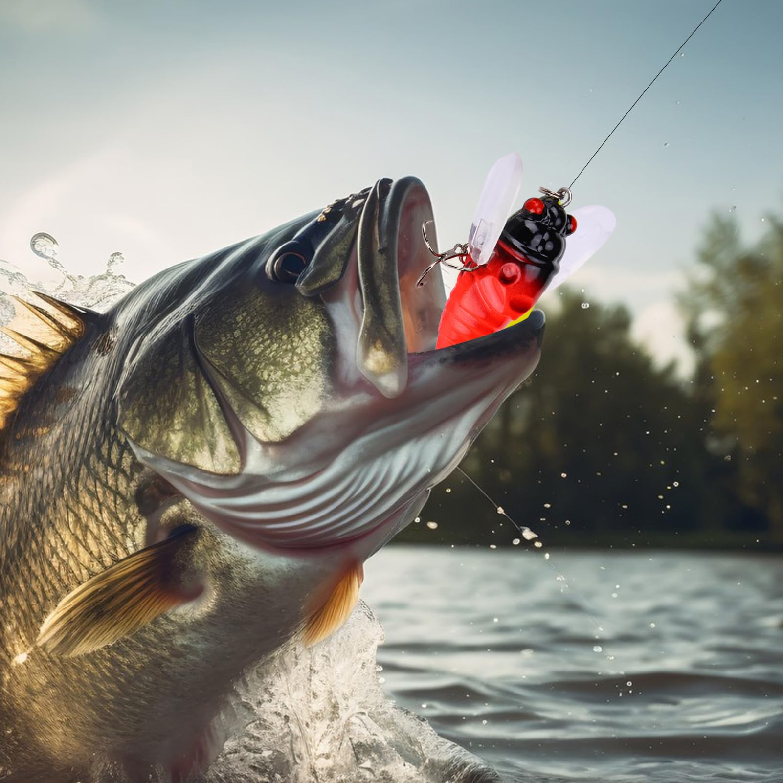 Cigada simulando esche di pesce,falsa esca cicala, affrontare un gancio forte attraente con il suono, accessori per attrezzatura da pesca, esche di pesce basso per gli uomini, all'aperto, acqua s