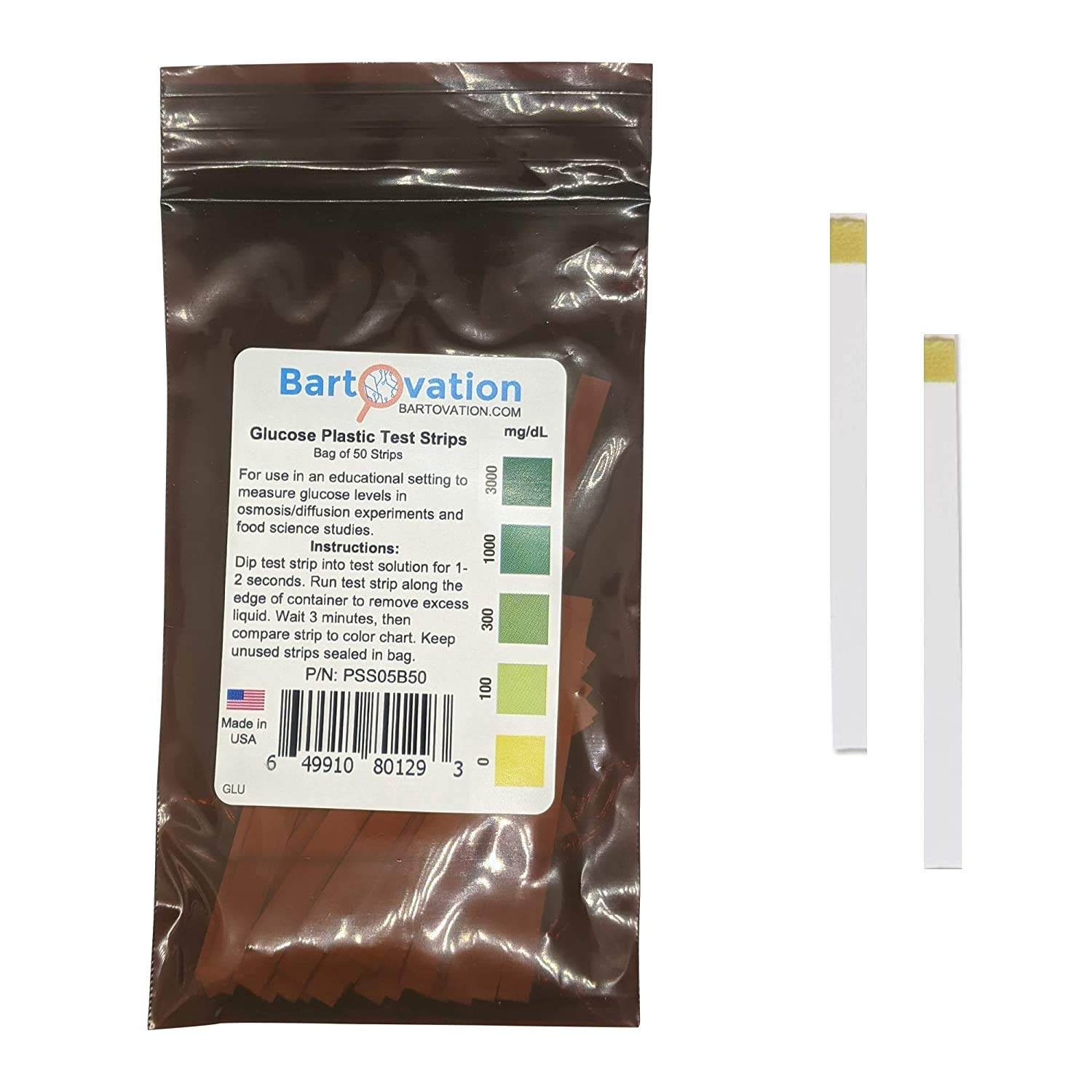 Scientific Glucose Test Strips for Food Science or Osmosis/Diffusion Experiments [Bag of 100 Plastic Strips]…