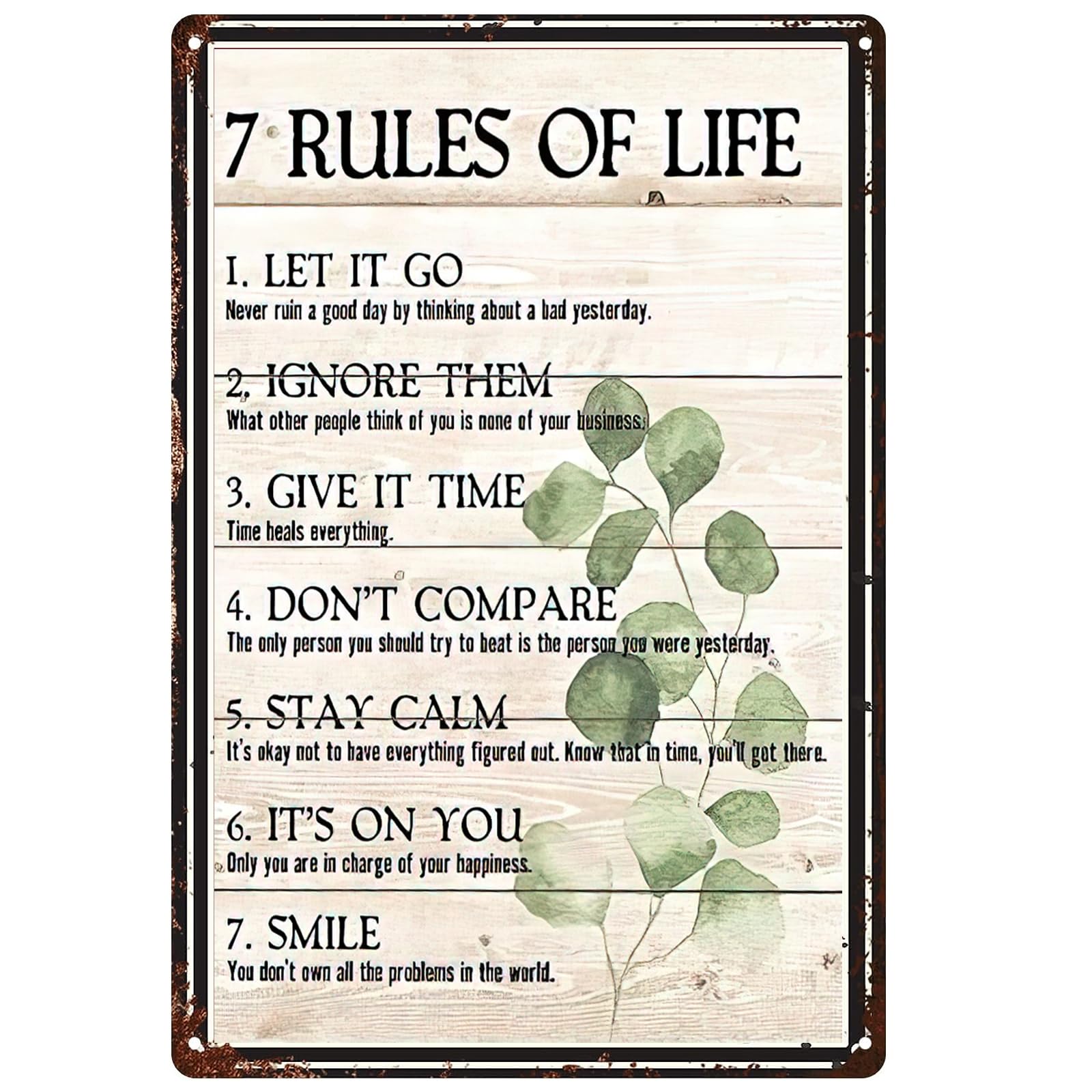 7 Rules Of Life Vintage Metal Sign Let It Go Never Ruin A Good Day By Thinking About A Bad Yesterday Motivational Quotes Wall Home Decor For Home Bar Cafe Farm Store Garage Or Club 14x20cm
