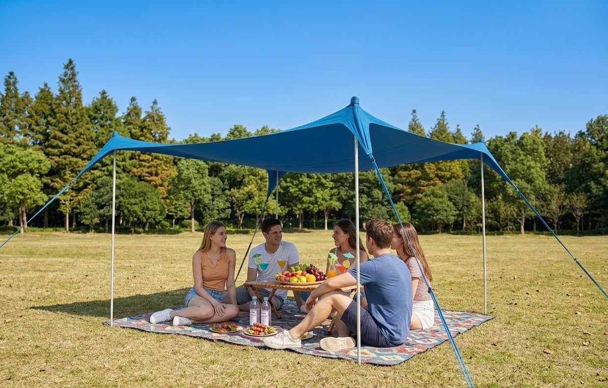 Beach Tent Shade Canopy UPF50+ Protection– 10x10 FT Pop-Up Sun Shelter with 4 Sturdy Poles & Sandbag Anchor for Wind Resistance, Easy Setup, Includes Accessories (Navy)