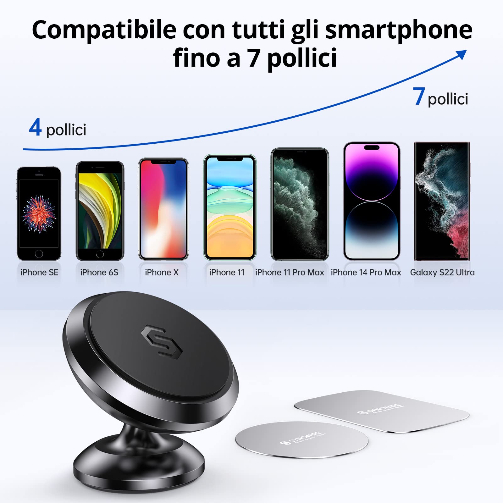Syncwire Porta Cellulare Magnetico Auto - Universale Supporto Telefono Auto Smartphone Calamita Portacellulare Compatibile con iPhone 11/11 PRO/XR/X/XS/8/7, Samsung Galaxy, Xiaomi, Huawei, LG ECC.