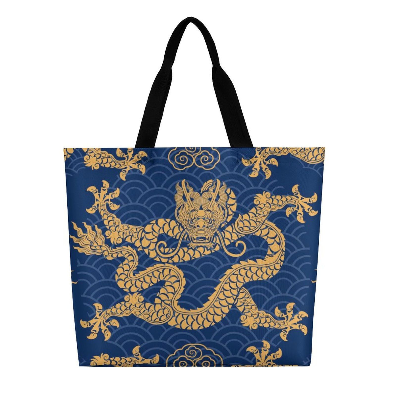 Amazon.co.jp: トートバッグ 青 龍 ドラゴン柄 和柄 ハンドバッグ