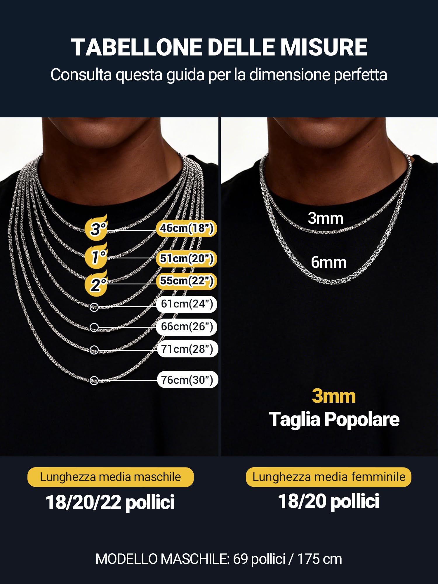 PROSTEEL Collana Uomo Donna, Catena a Maglia Spiga, Catena di Grano, Larghezza 2/3/6/9mm, 316L Acciaio Inox Chirurgico, Confezione Regalo Inclusa, Regalo Uomo Ragazzo