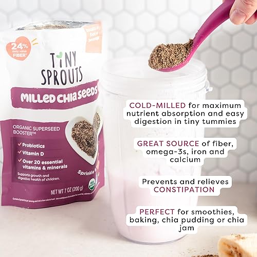 Miniatura 3 de Tiny Sprouts Foods Potenciadores orgánicos de supersemillas semillas de chía cultivadas orgánicas con vitamina D + probióticos. Molidas en frío de