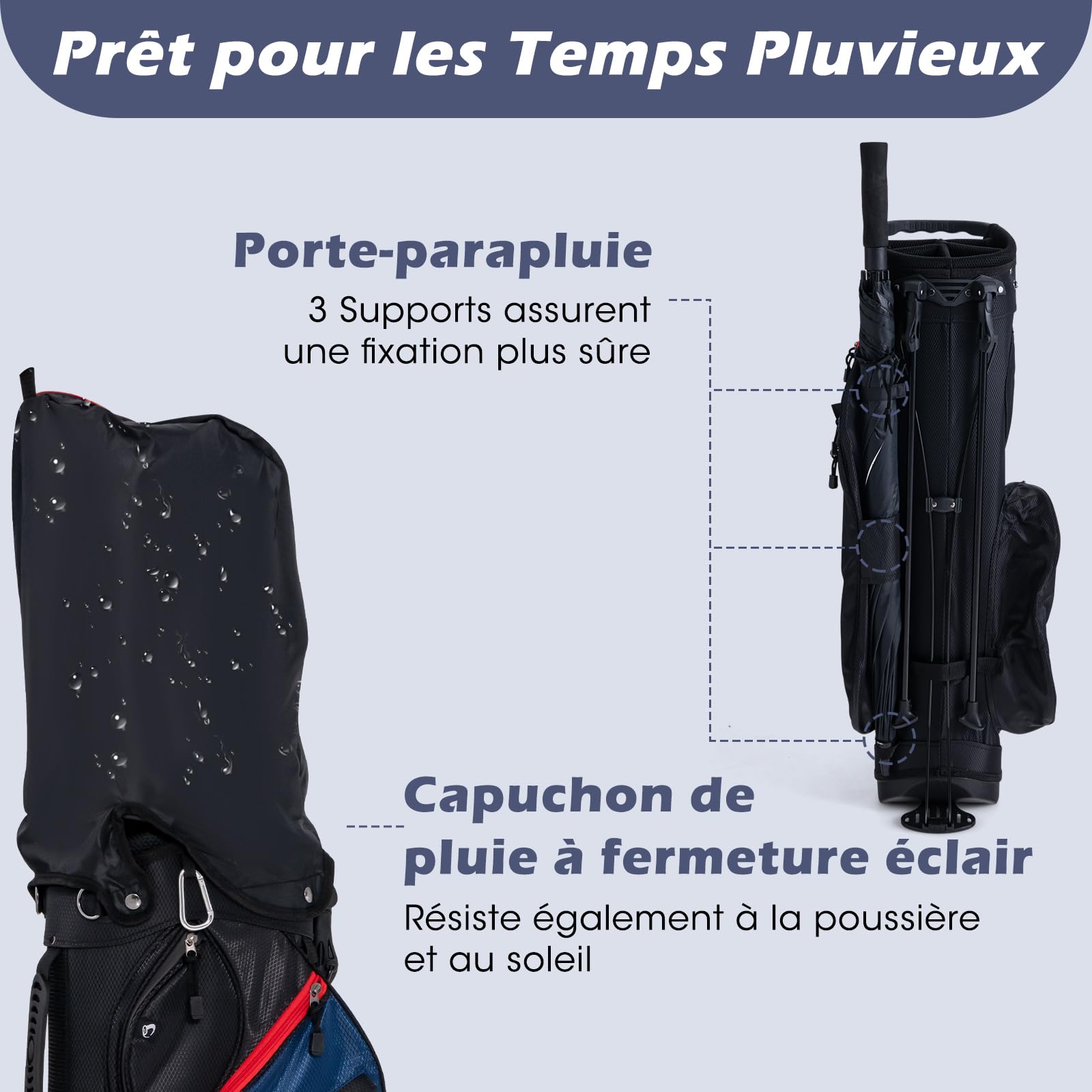 COSTWAY Ensemble Club de Golf Portable, Sac Trépied avec Capuche Anti-Pluie Driver 460CC #1, Bois de Parcours #3, Hybride #5, Fers #5#6#7#8#9#P #S et Putter, pour Droitier