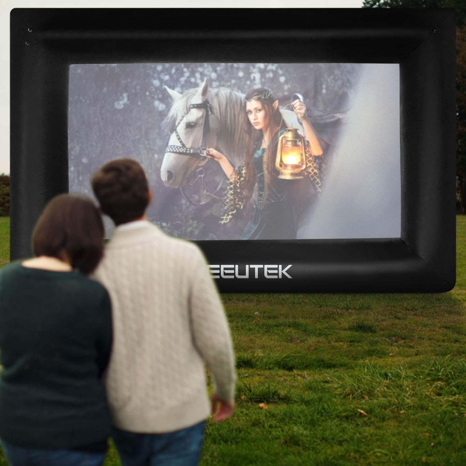 Chеареѕt 🛒 Seeutek 20 Feet Inflatable Outdoor Movie Projector Screen Outside Blow Up Mega Movies TV Projectors Theater Screens for Backyard with Inflation Fan and Storage Bag, Supports Front and Rear Projection