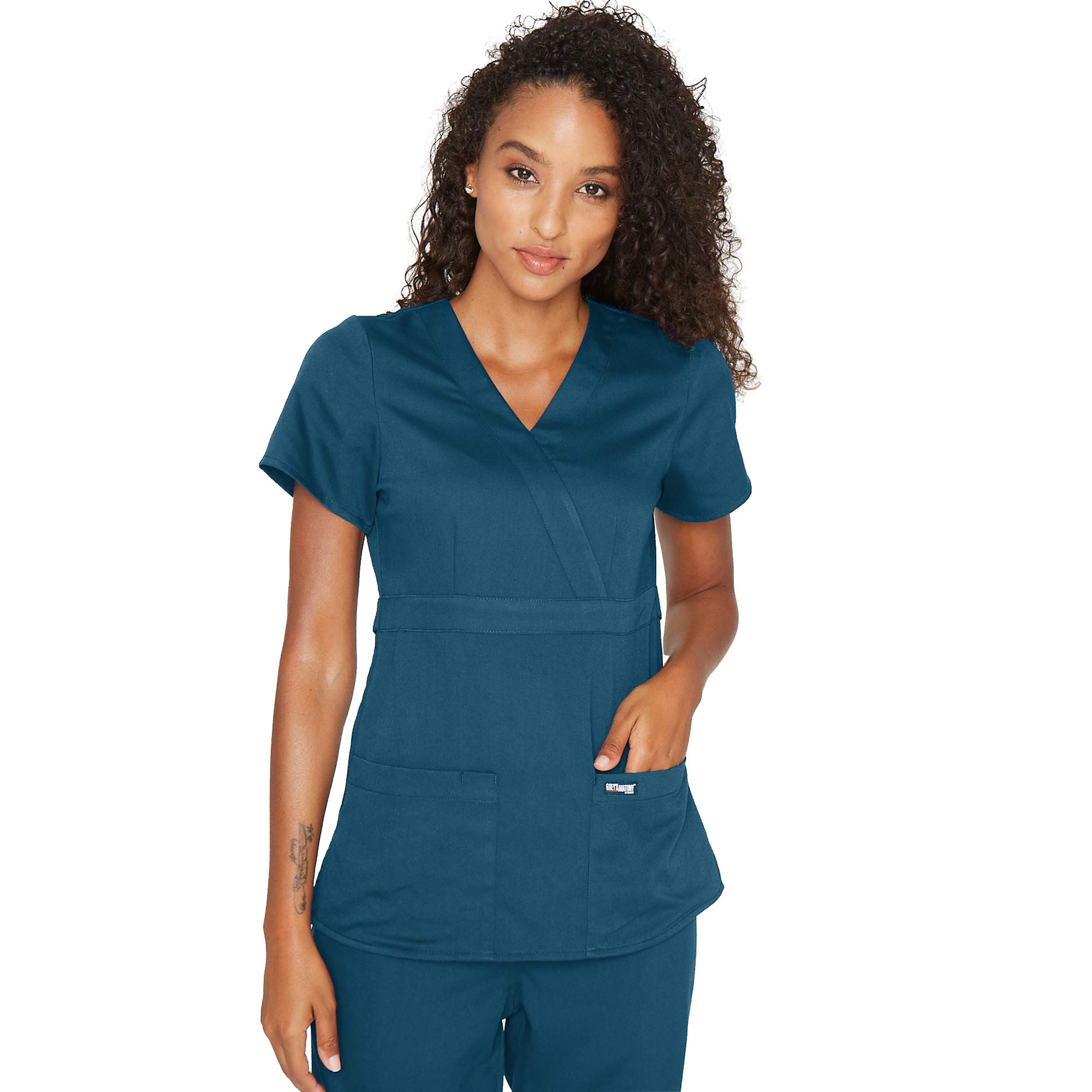Buy Grey's Anatomy by Barco Women's Riley Top, Easy Care Mock Wrap