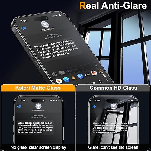Miniatura 8 de Paquete de 2 protectores de pantalla de vidrio mate para iPhone 15 Pro de 6.1 pulgadas 2023 con marco de fácil instalación, antirreflejos,